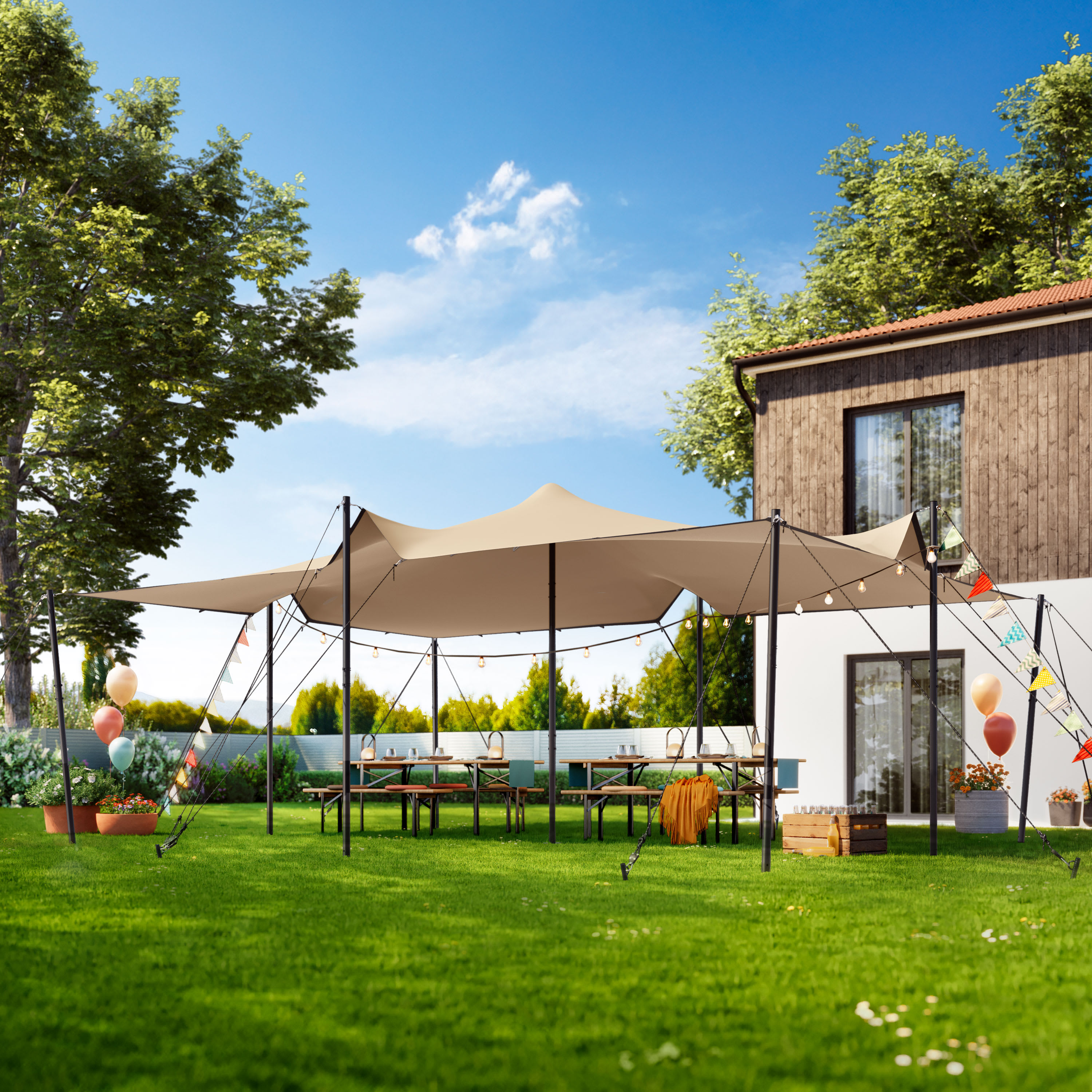 4,5x6m Stretch tent Sand-colored Polyester with PU coating 700