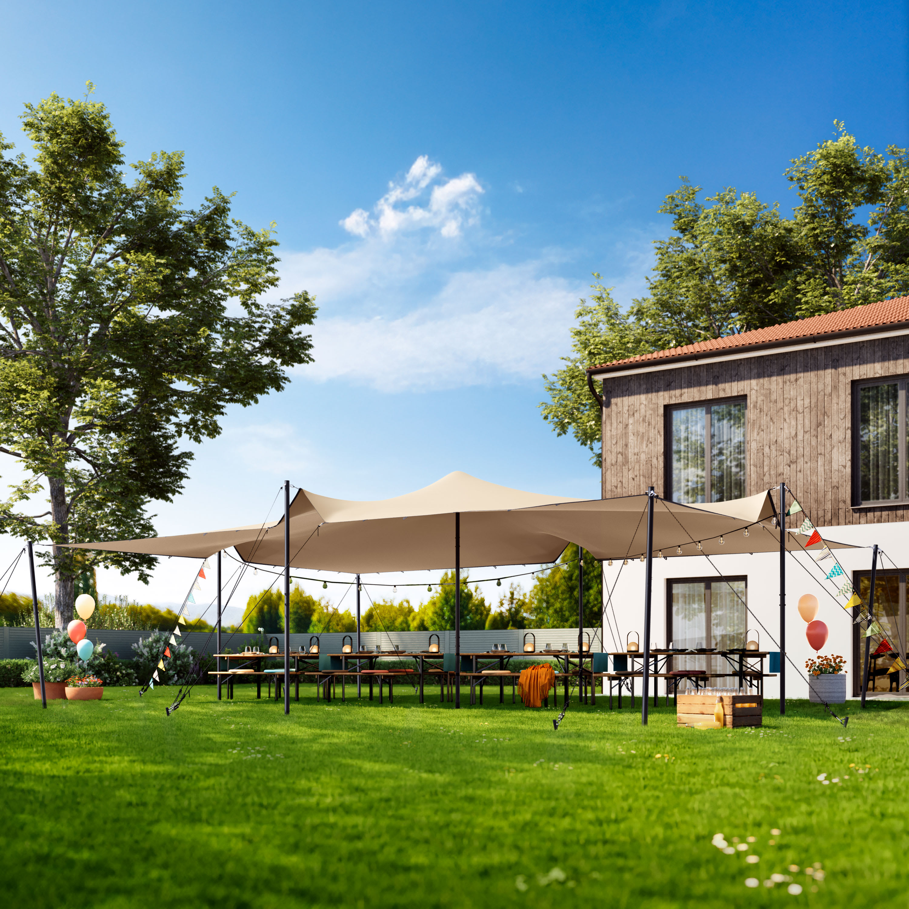 6x8m Tente nomade Sable Polyester recouvert d’une couche de PU 700 Tente strech