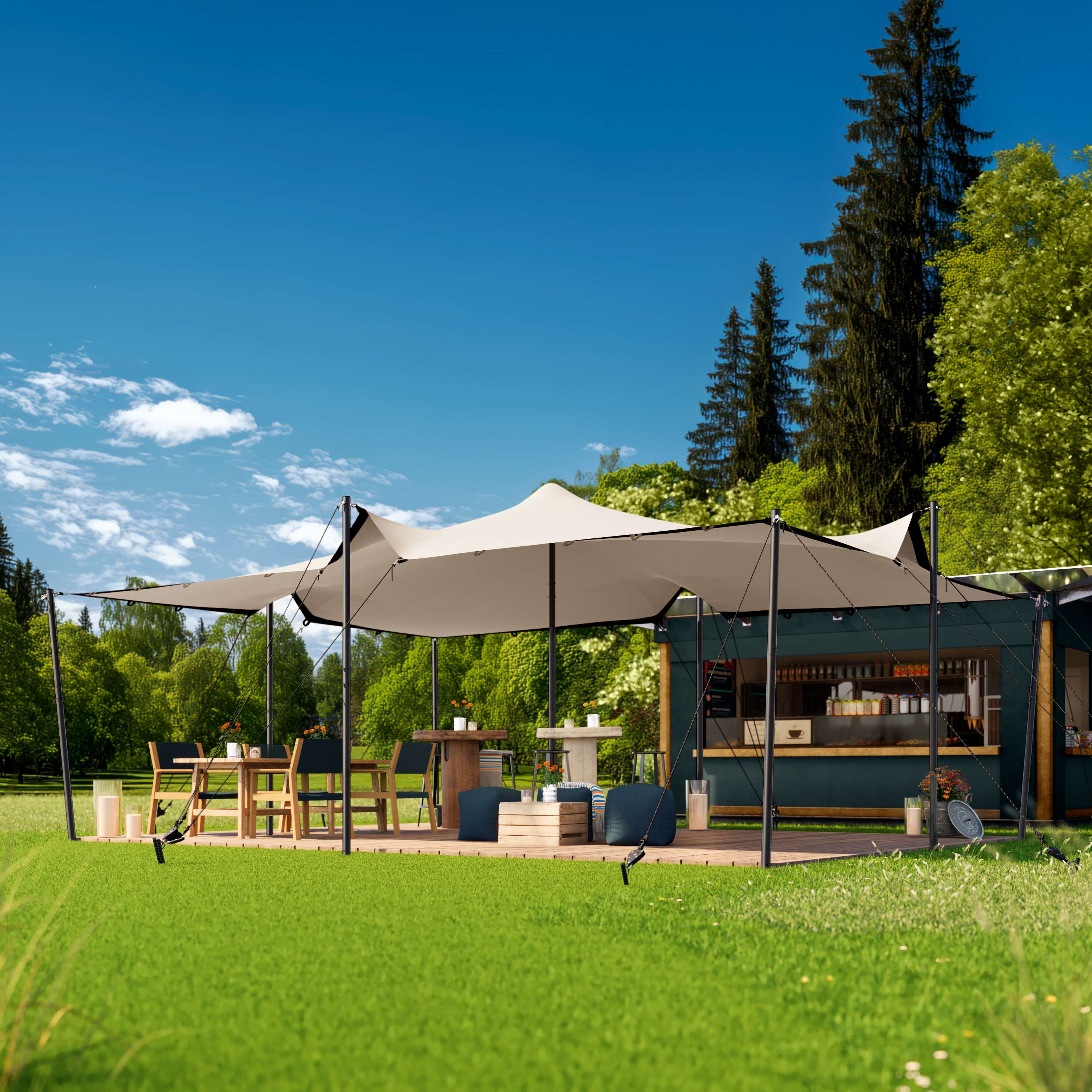 4,5x6m Tente nomade Sable Polyester avec revêtement en PVC 1800 Tente strech