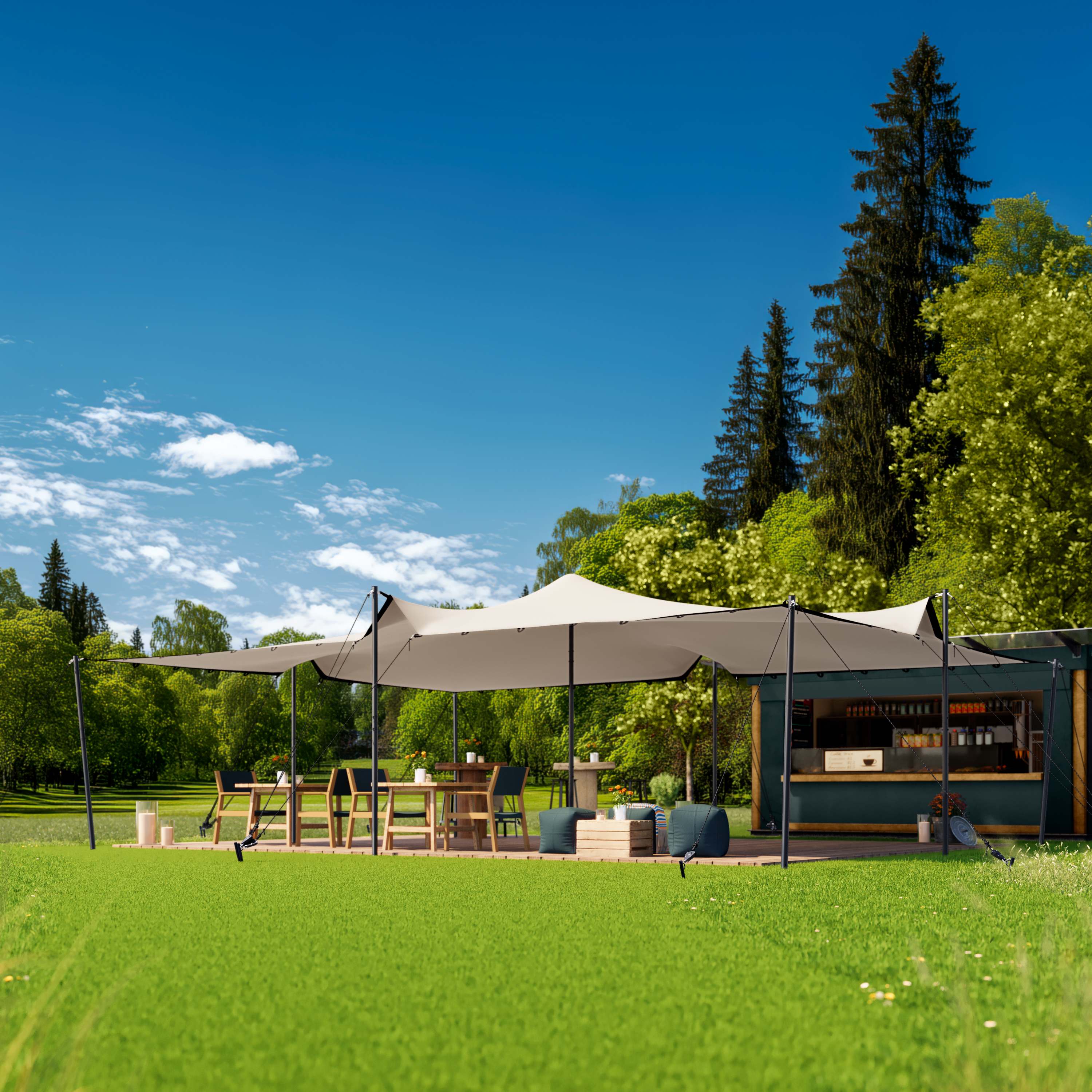 6x8m Stretchtent Zandkleur Polyester incl. PVC-coating 1800 bedoeïenentent
