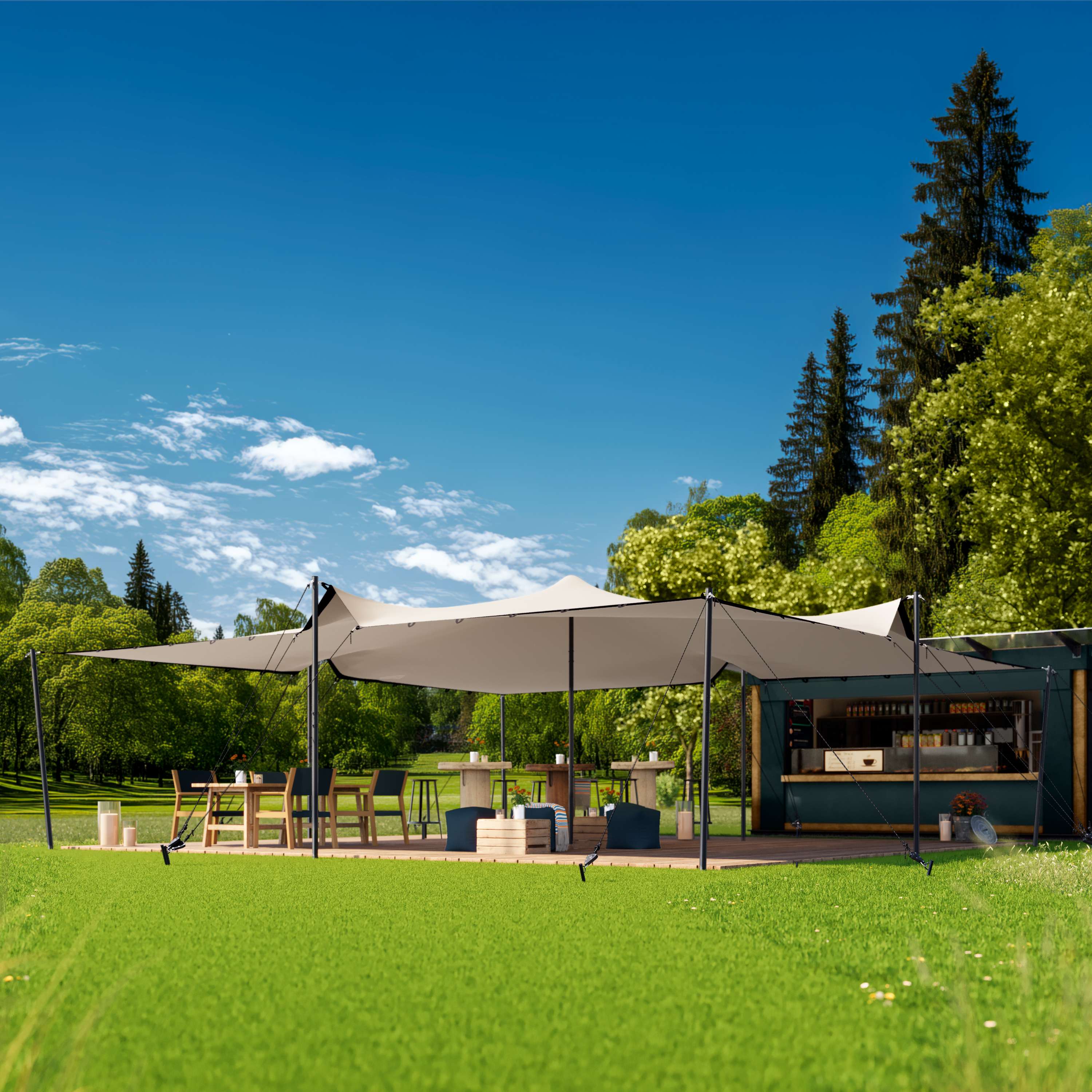 7,5x7,5m Namiot stretch Piaskowy Poliester z powłoką PVC 1800 Namiot typu stretch