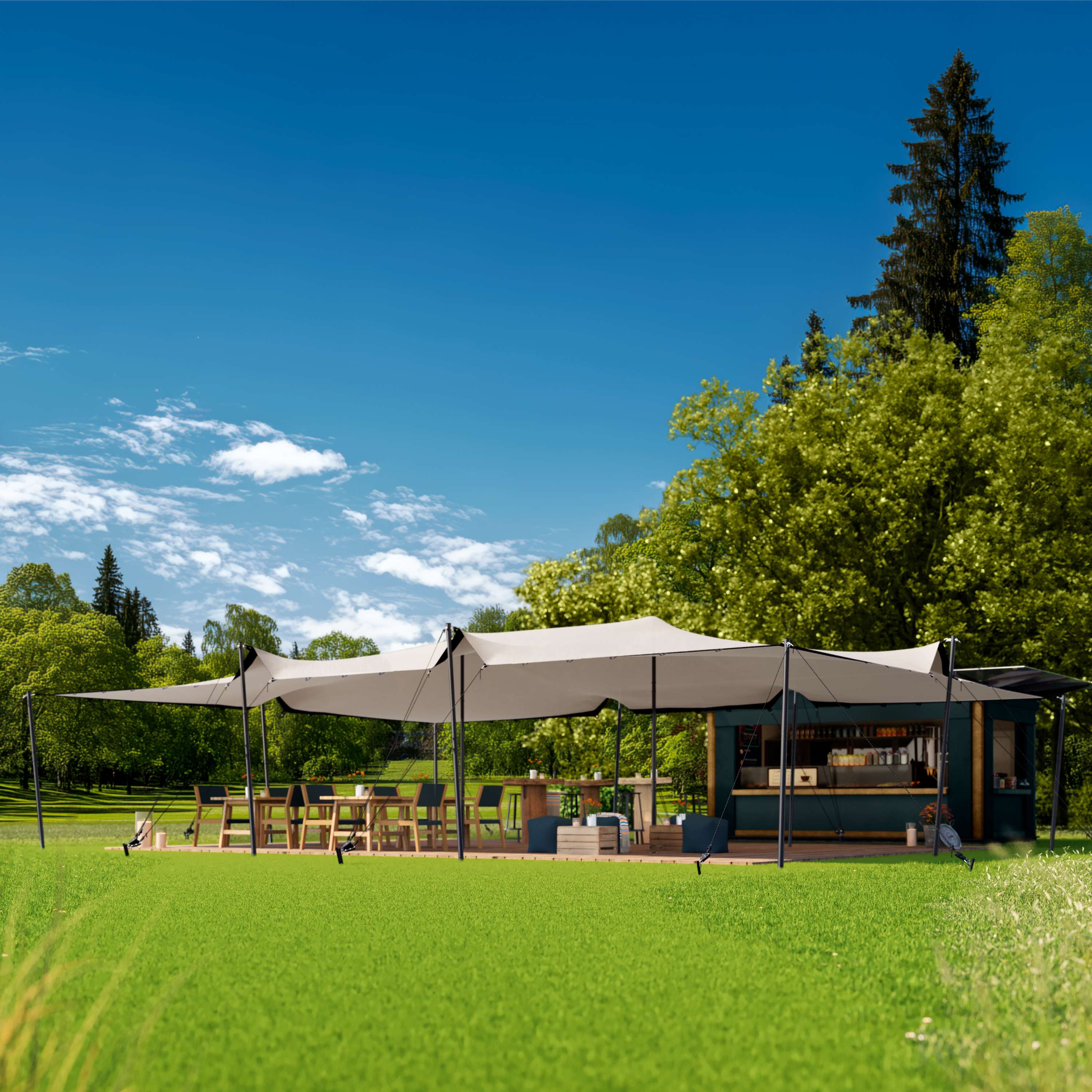 7,5x10m Namiot stretch Piaskowy Poliester z powłoką PVC 1800 Namiot typu stretch