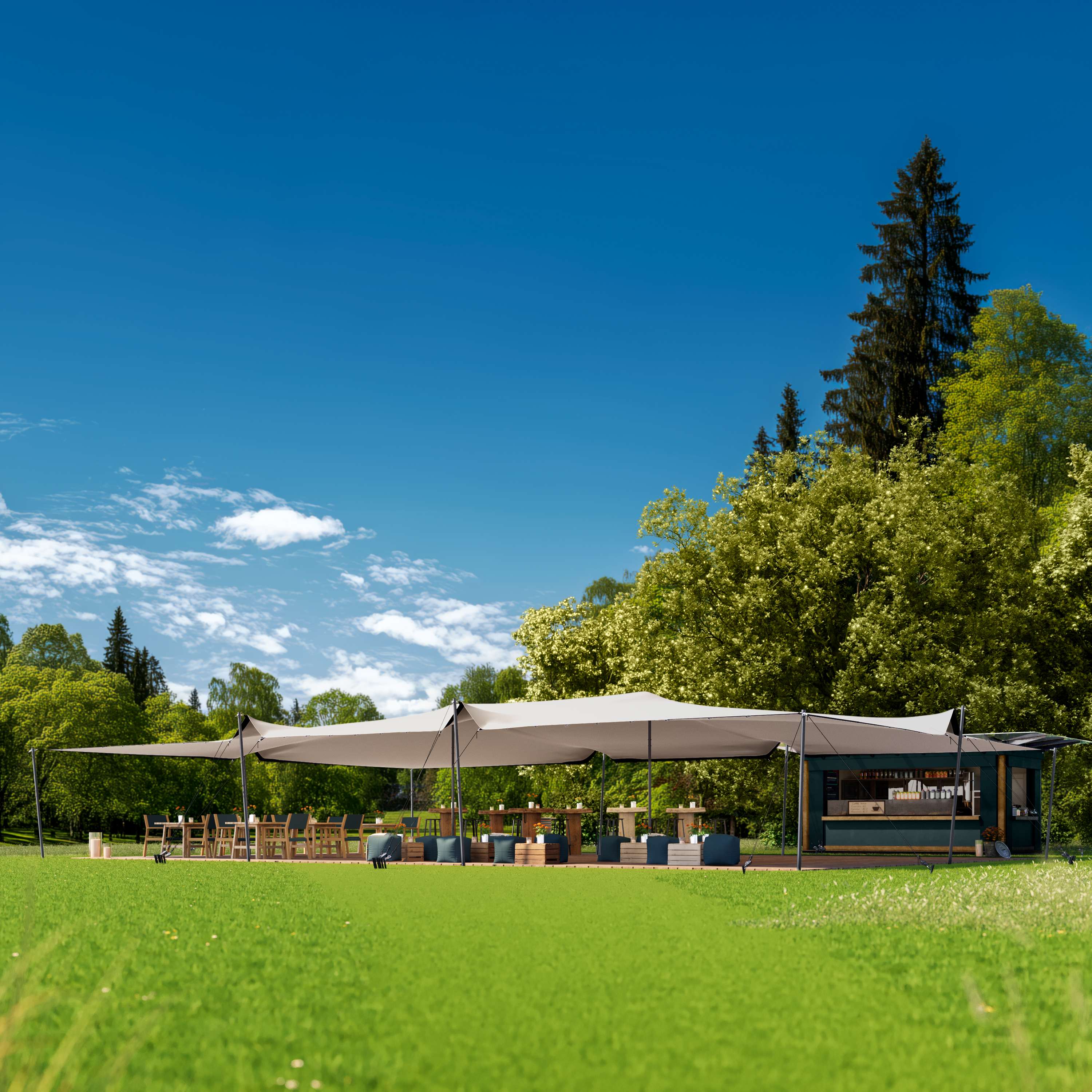 10,5x15m Stretch tent Sand-colored Polyester with PVC coating 1800