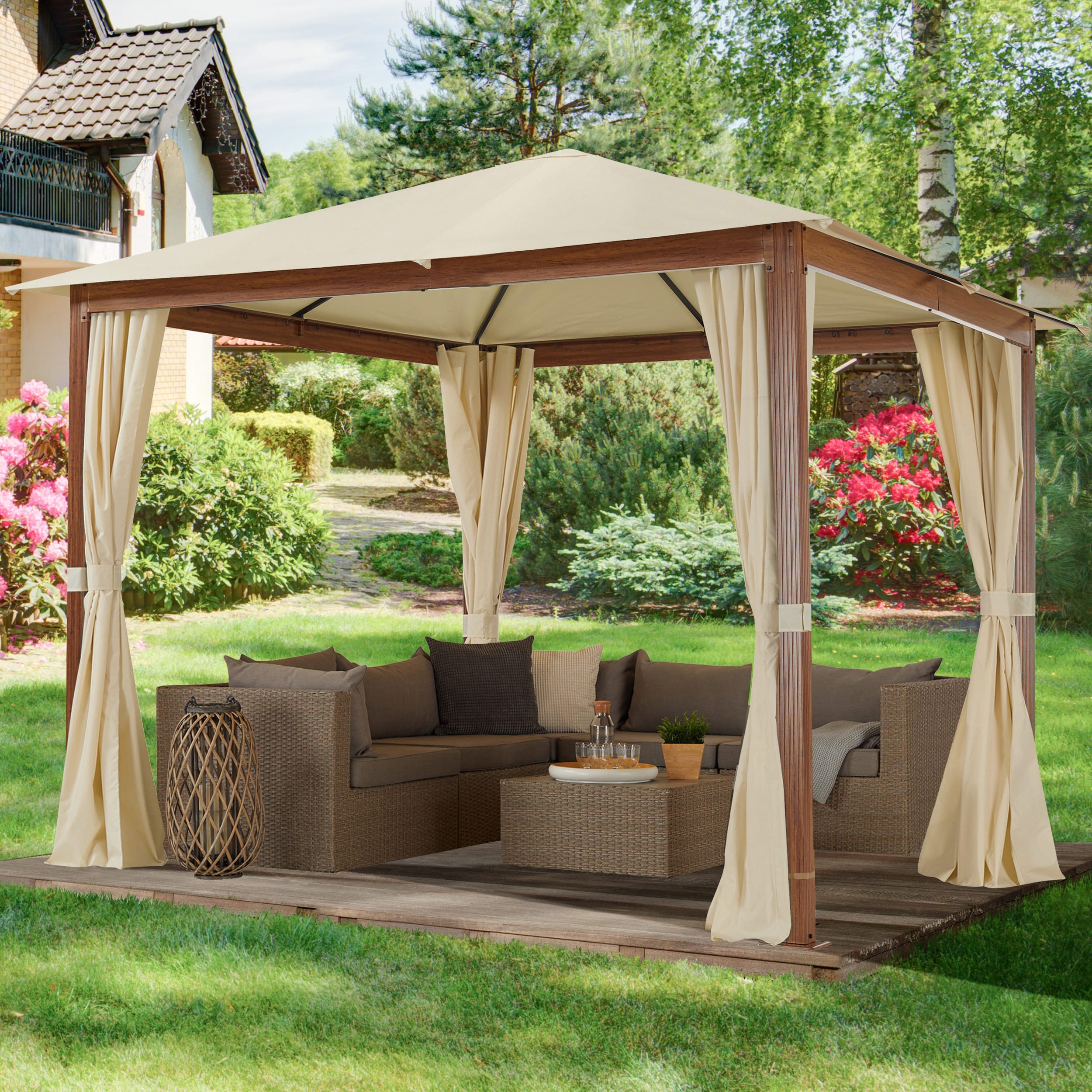 3x3m Garden Gazebo champagne Polyester with PU coating Forest heavy duty gazebo