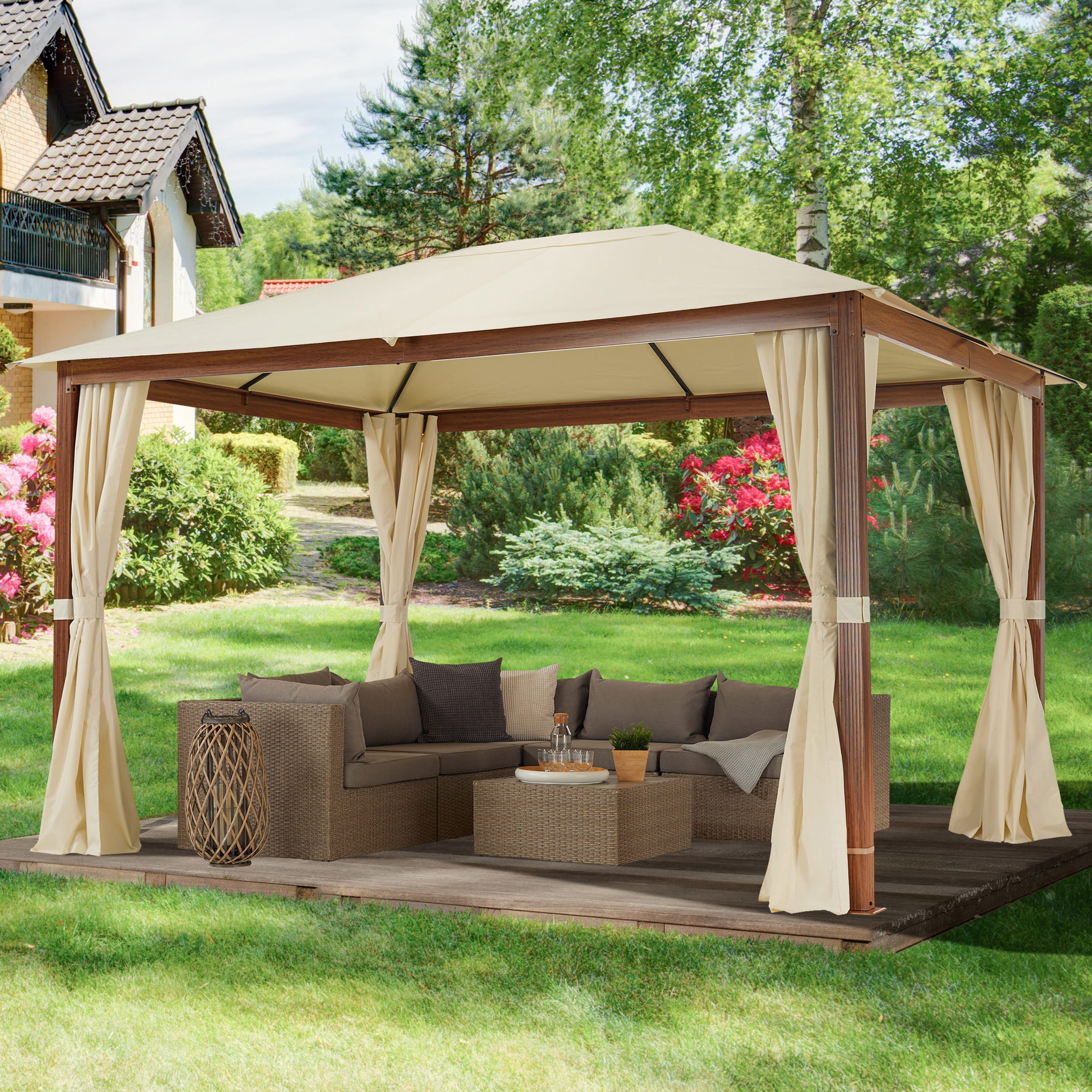 3x4m Tuinpaviljoen crème Polyester met PU-coating Gazebo Tuin, Patio Tenten, Paviljoententen, Trouwpaviljoen
