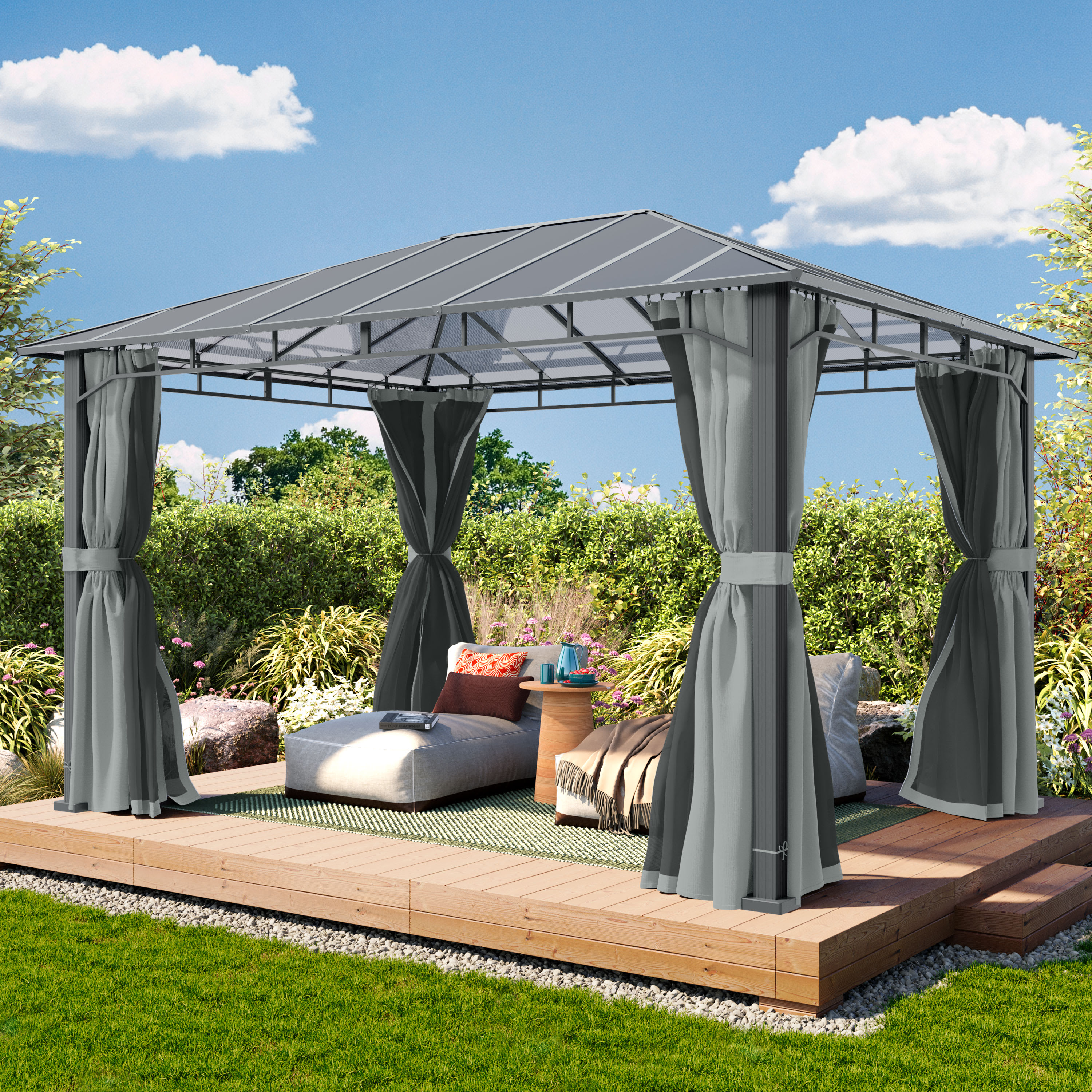 3x4m Tonnelle de jardin mid grey Plaque polycarbonate Pavillon