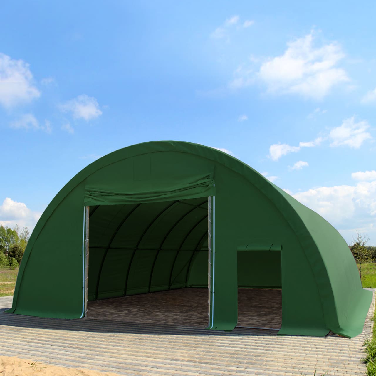 9,15x26m Capannoni Tunnel verde scuro PVC 2300 Tunnel Agricolo, Tunnel Industriale
