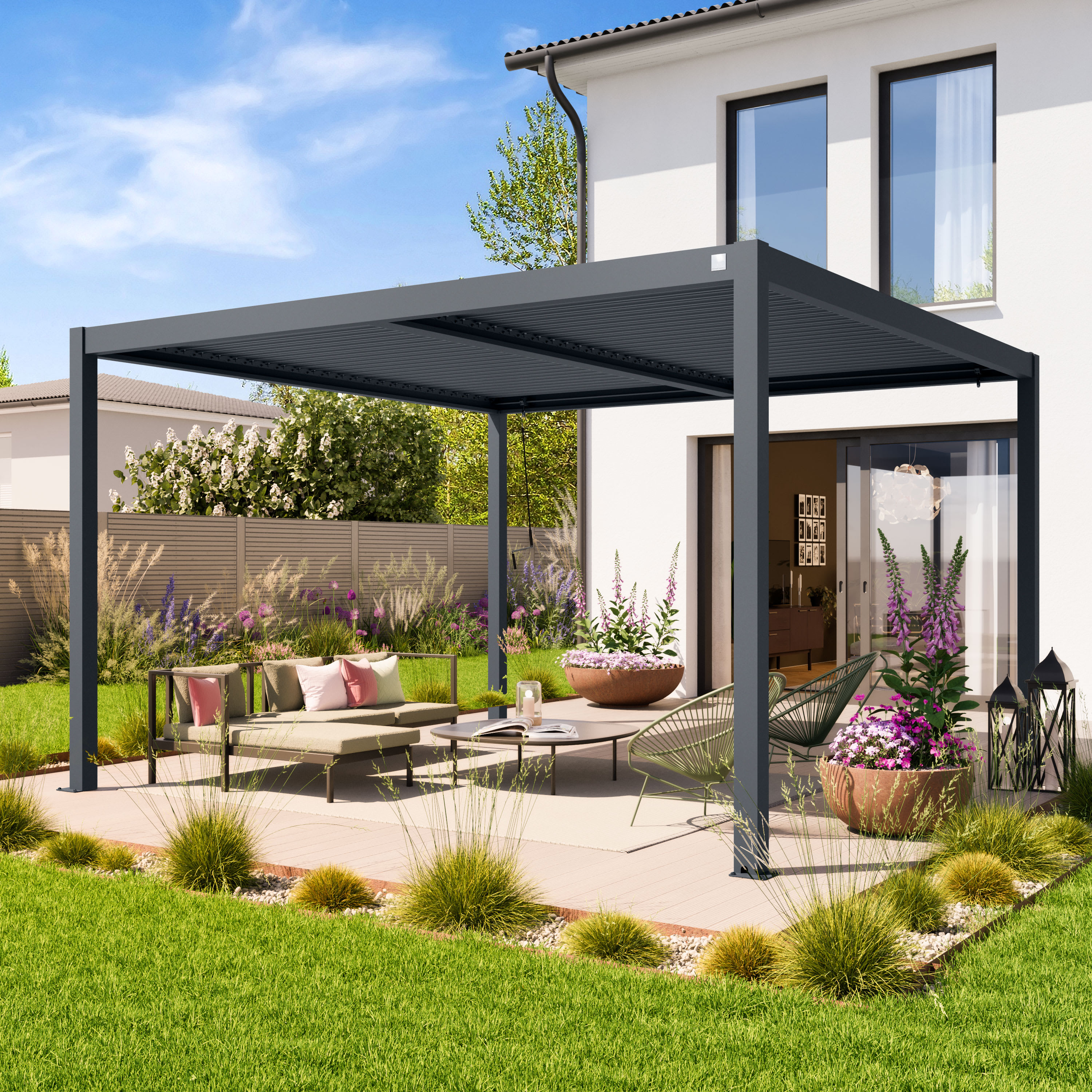 4x4m Pergola anthracite, lames en anthracite orientables