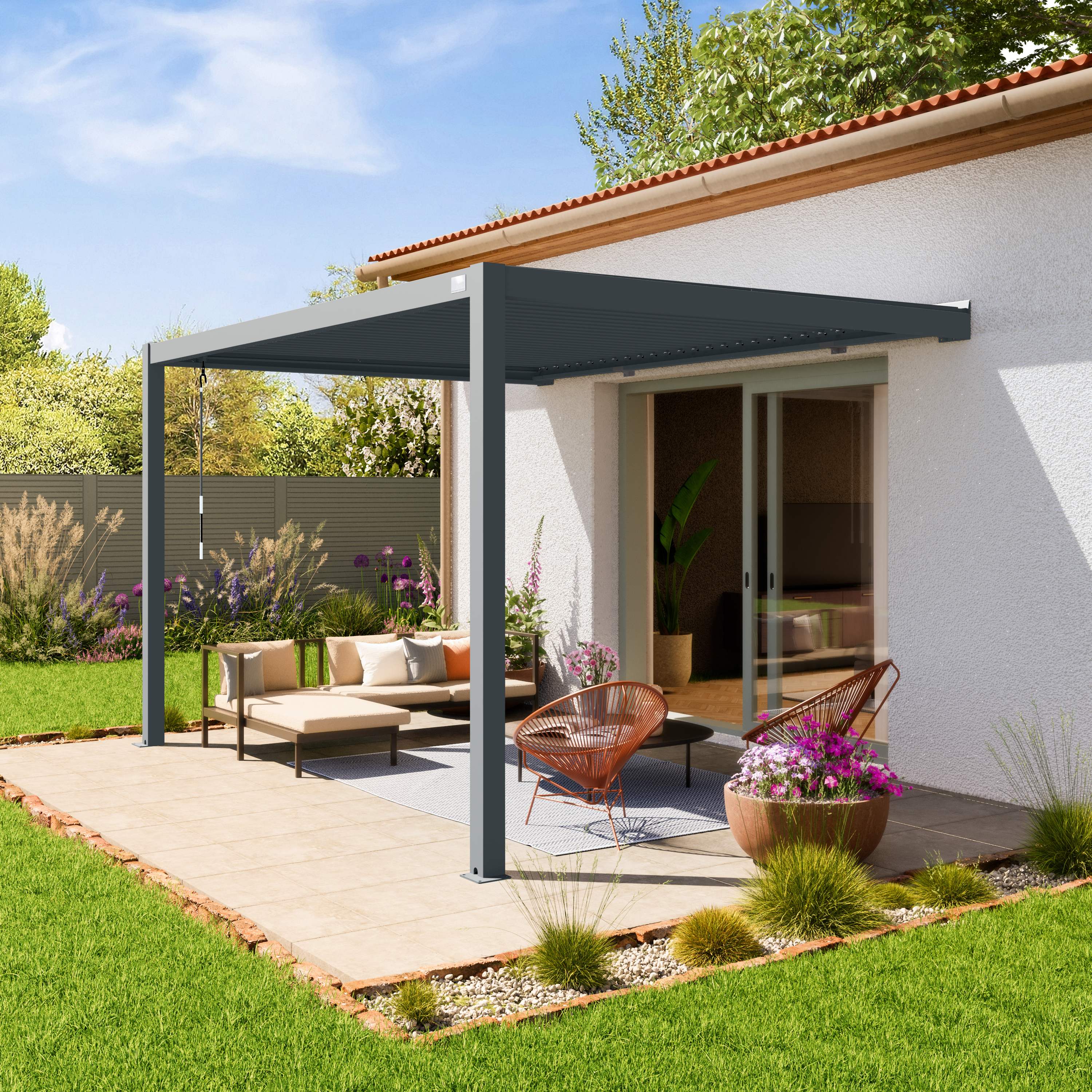 3x4m Pergola adossée anthracite Acier