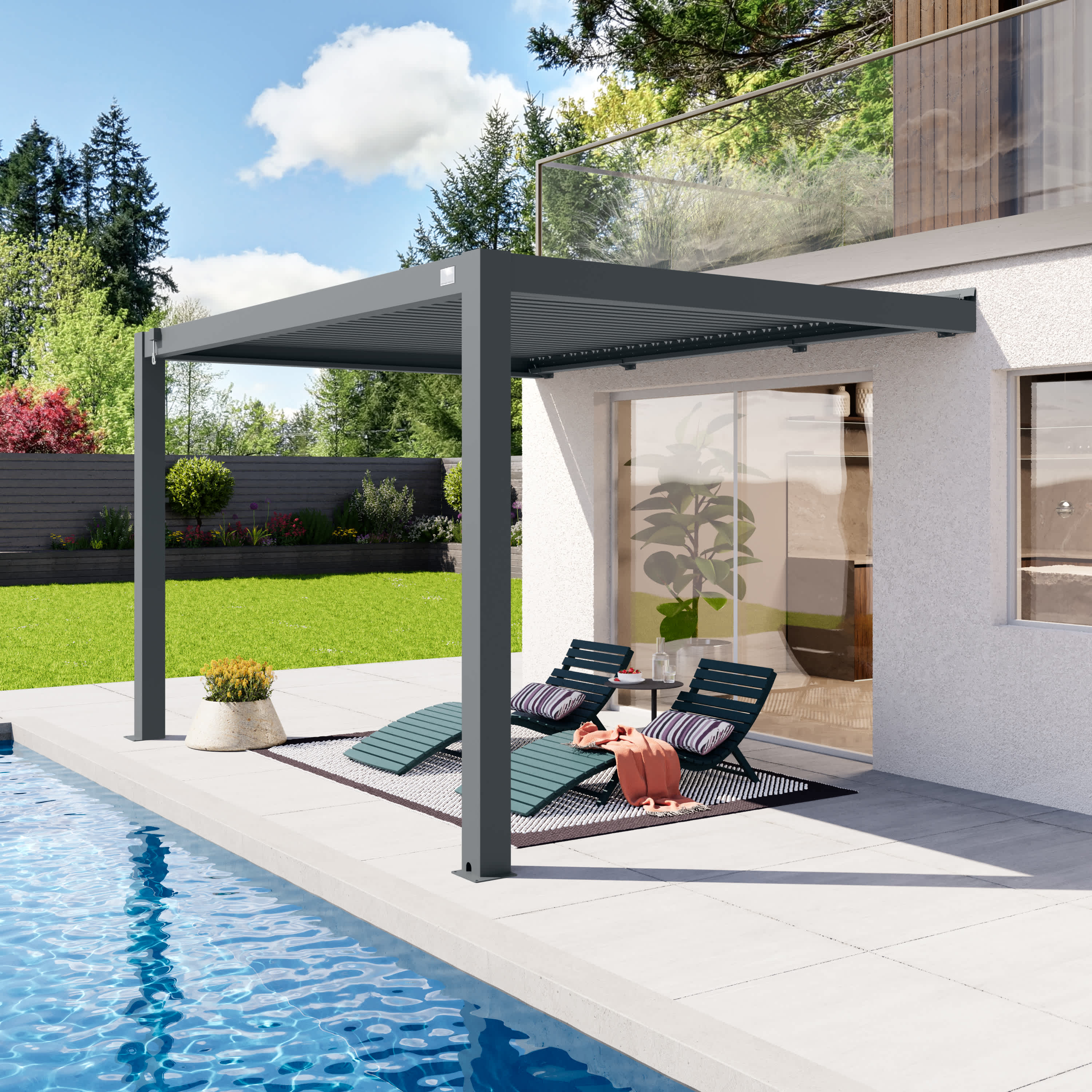 3x4m Pergola adossée anthracite Aluminium