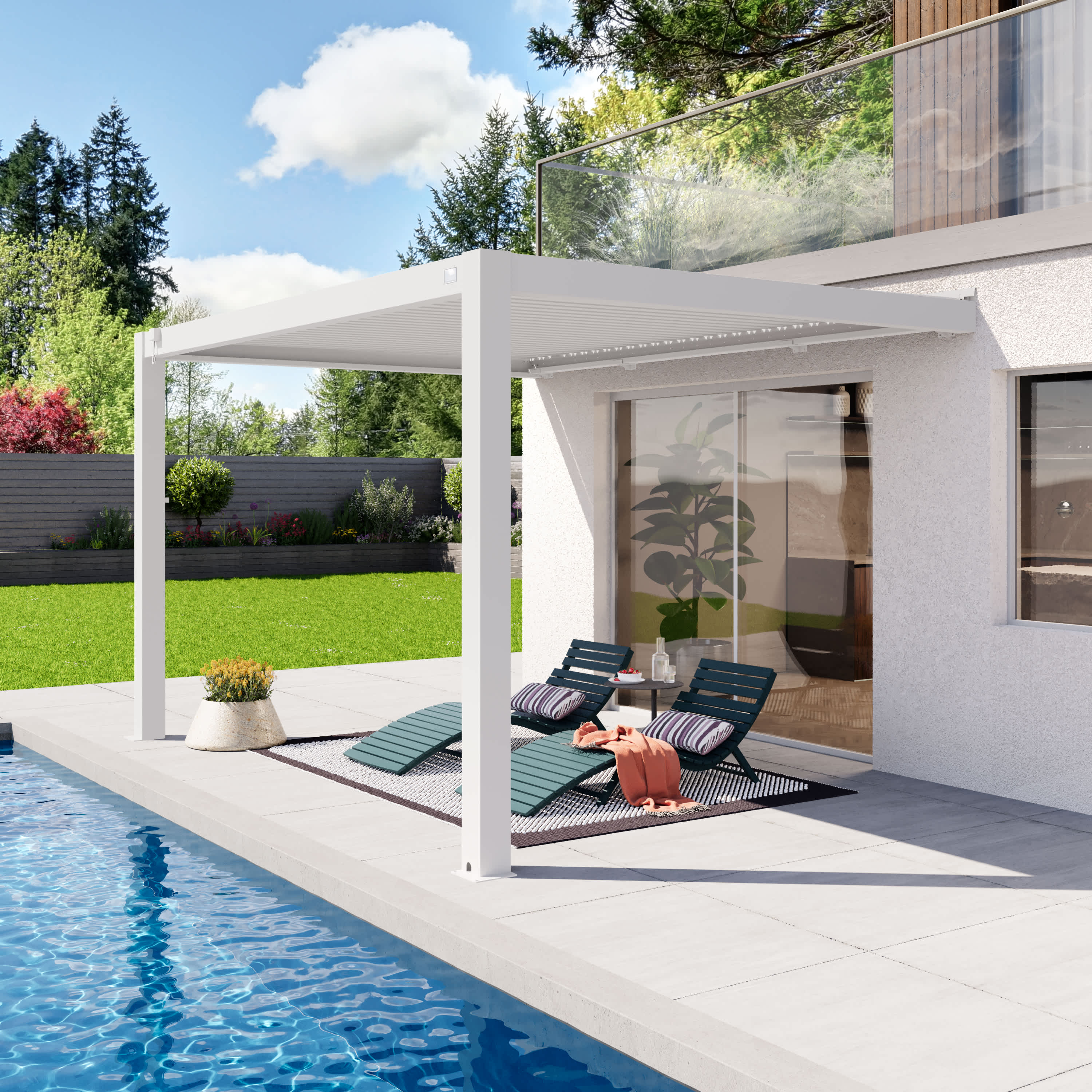 3x4m Pergola adossée blanc Aluminium