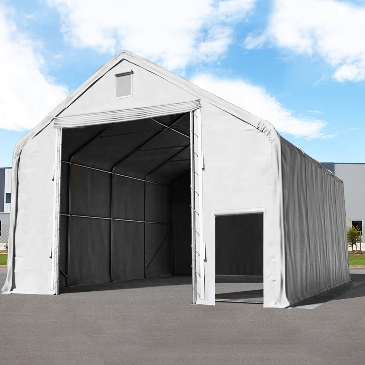 8x8m Zelthalle grau PVC 2300 Industriezelt, Lagerhalle