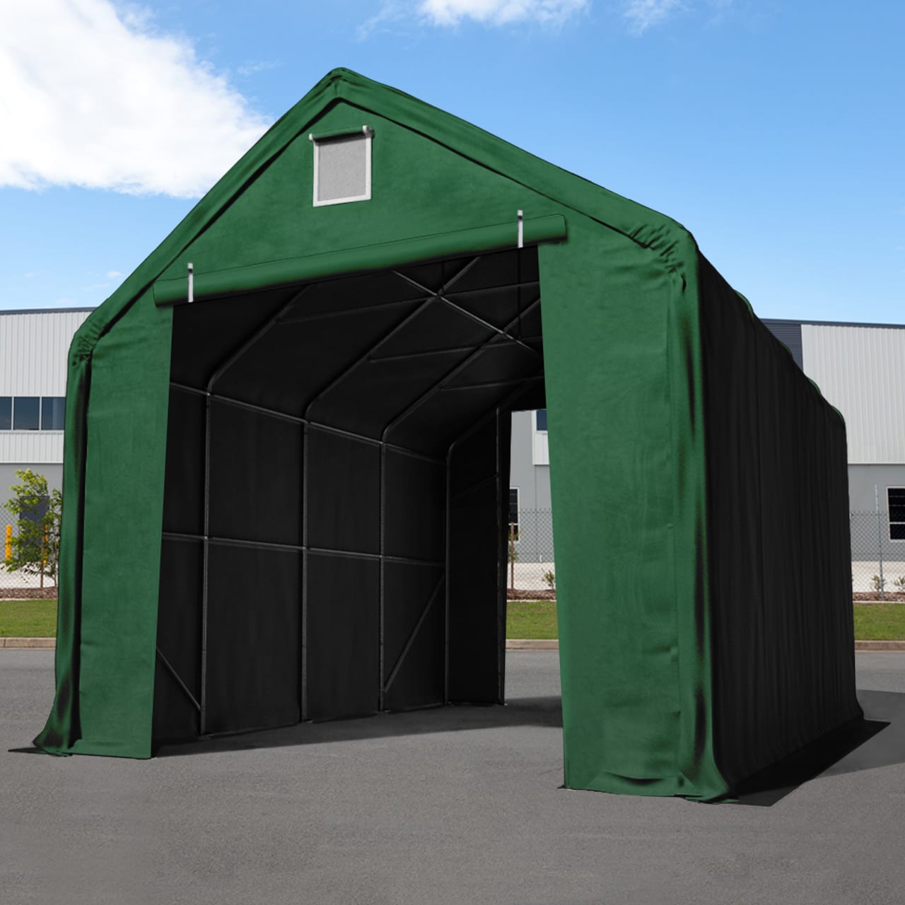 5x10m Pressuhalli tummanvihreä PVC 2300 Telttahalli, Teollisuushalli