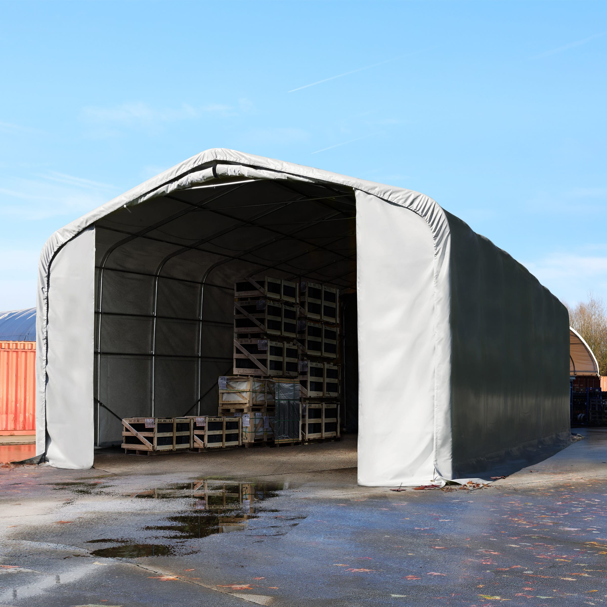 TOOLPORT Zelthalle Wikinger 6x12 m, grau, mit Statik und PRIMEtex Plane
