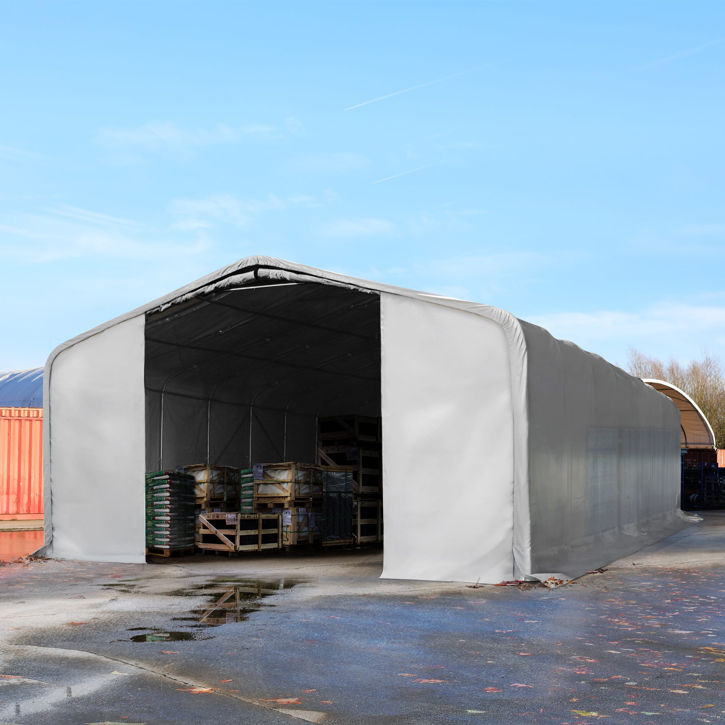 8x24m Tälthall grå PVC 850 PVC Hallar, Industritält, Byggtält