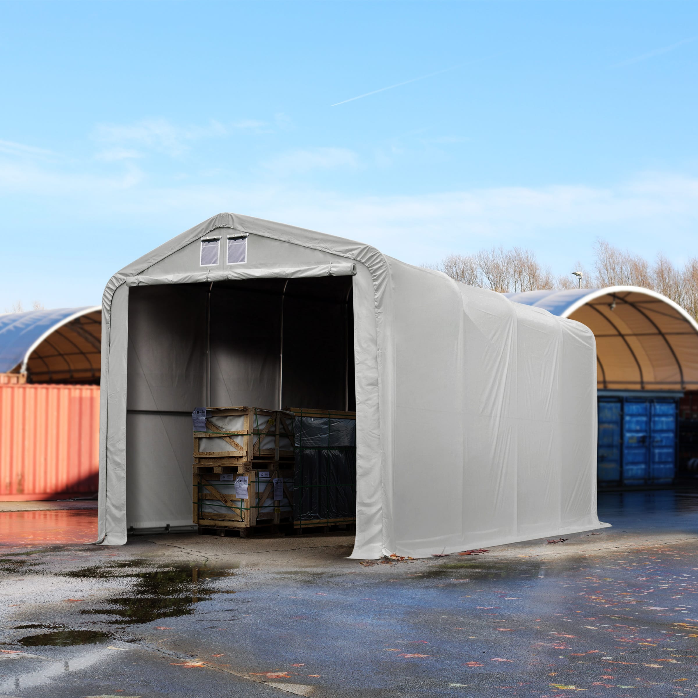 4x8m Hala Namiotowa szary PVC 850 Namiot Magazynowy, Namiot Przemysłowy, Hale Warsztatowe, Hale Magazynowe