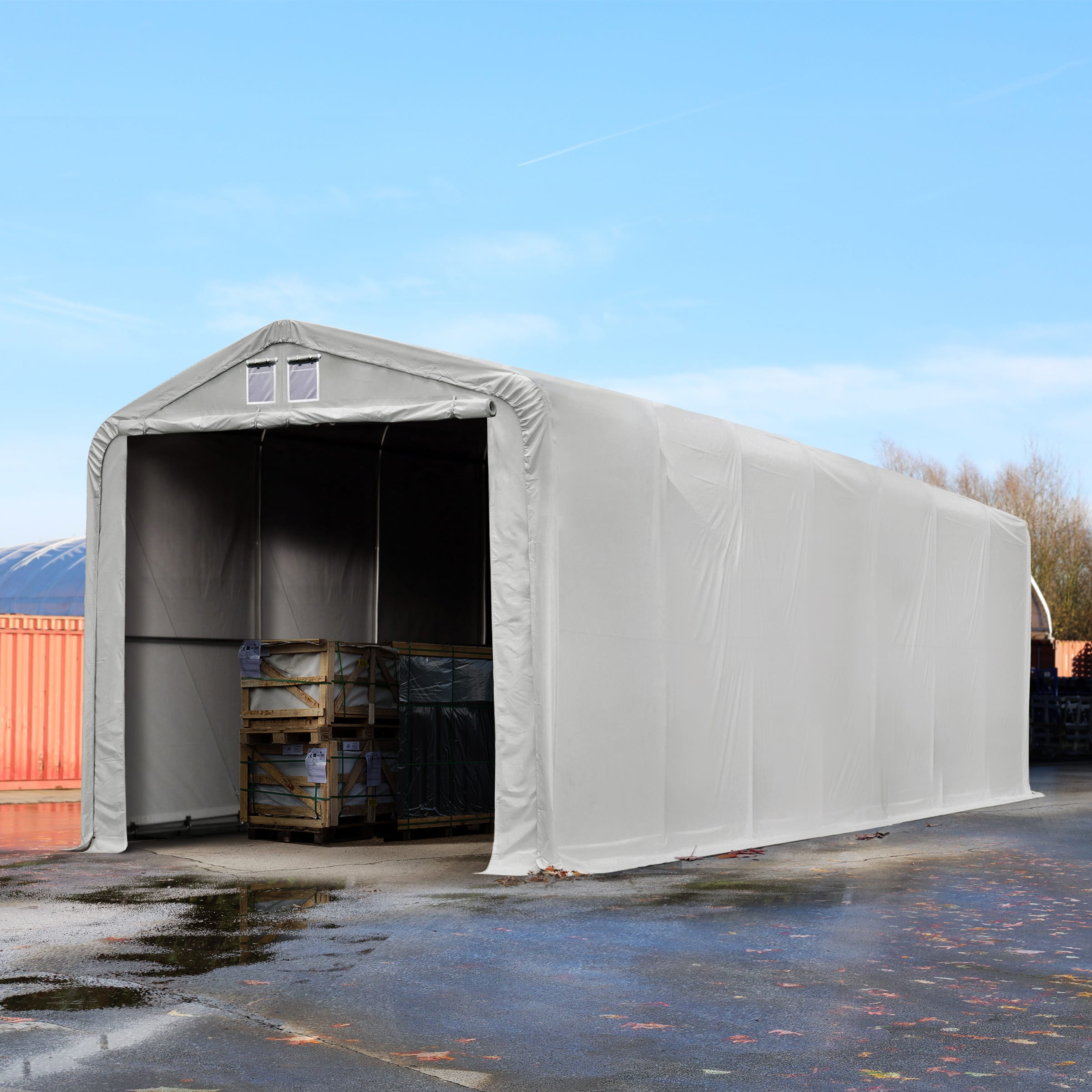 4x24m Pressuhalli harmaa PVC 850 Telttahalli, Teollisuushalli