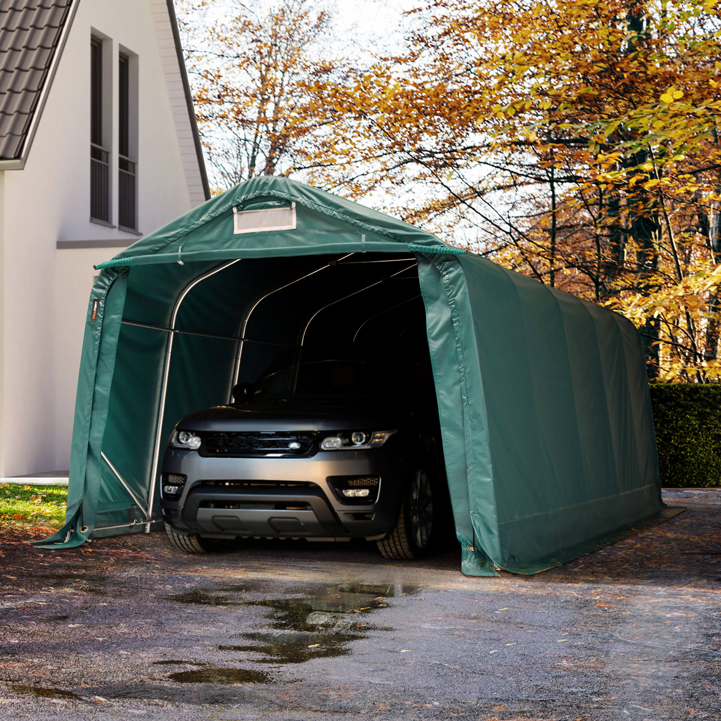 3,3x6m Pressutalli tummanvihreä PVC 2300 Autotalliteltta, Pressukatos