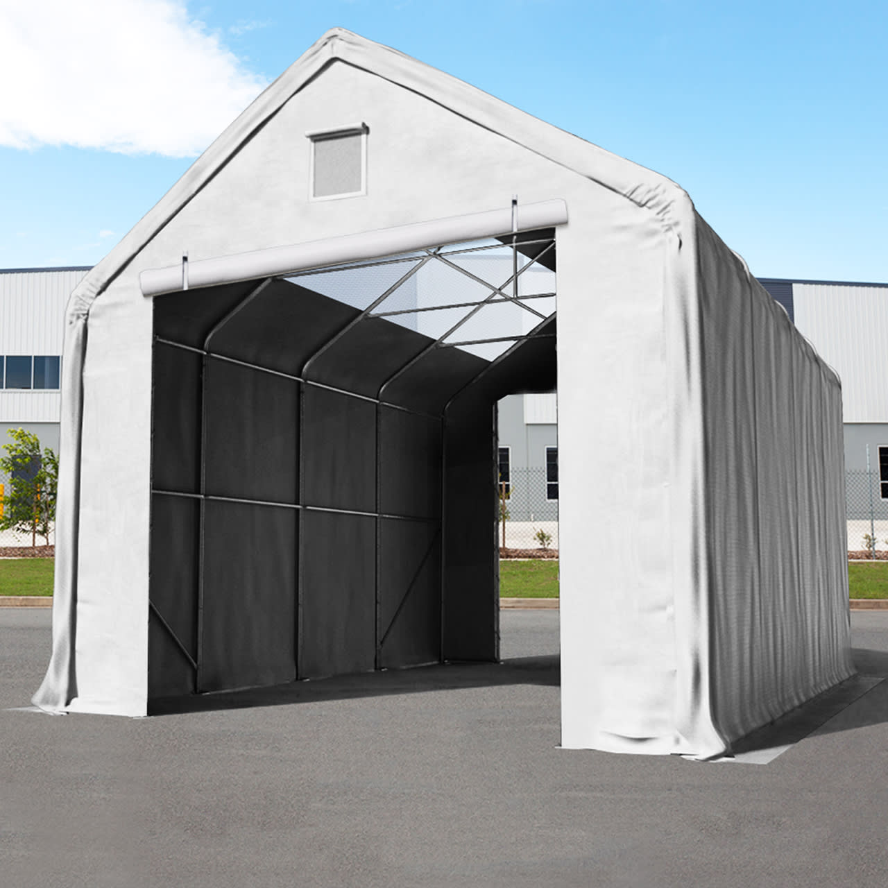 4x8m Pressuhalli harmaa PVC 2300 Telttahalli, Teollisuushalli