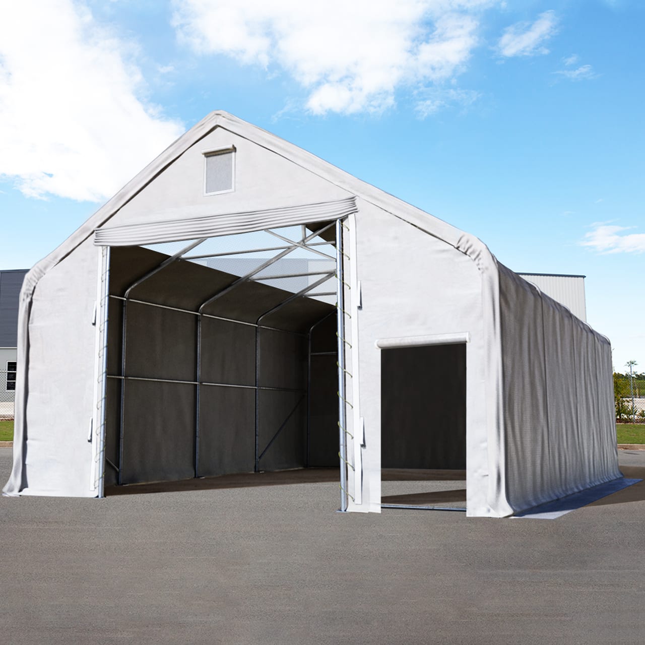 8x12m Pressuhalli harmaa PVC 2300 Telttahalli, Teollisuushalli