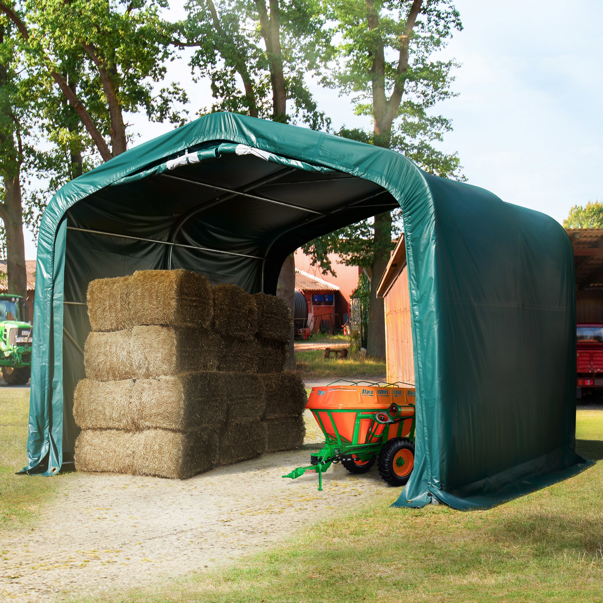 4x4m Box Cavalli verde scuro PVC 850 Capannina Mobile, Tenda Mobile per Cavalli, Tenda Box Cavalli