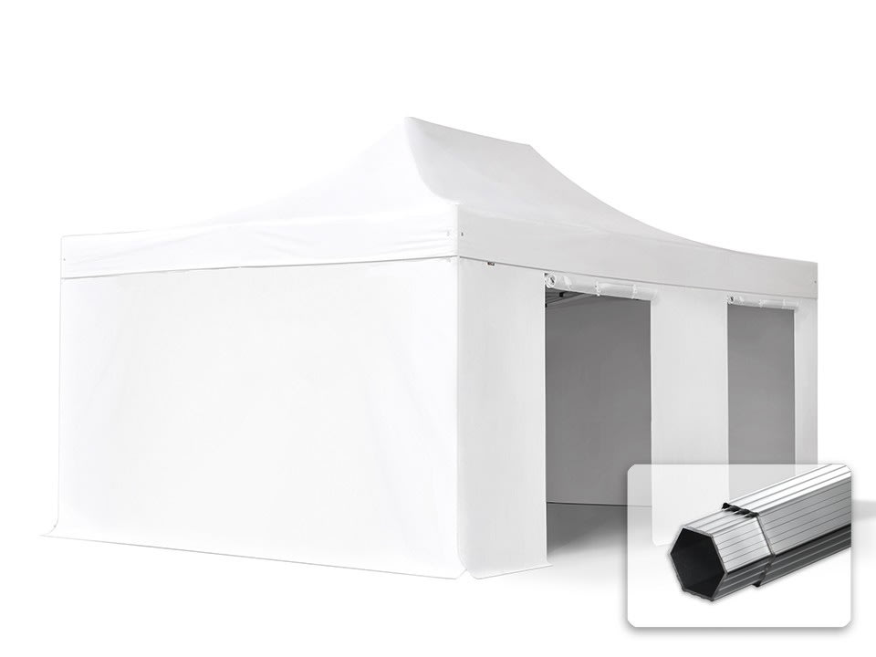 TOOLPORT Faltpavillon Aluminium 4x6 m, inkl. 4 Seitenteile, weiß