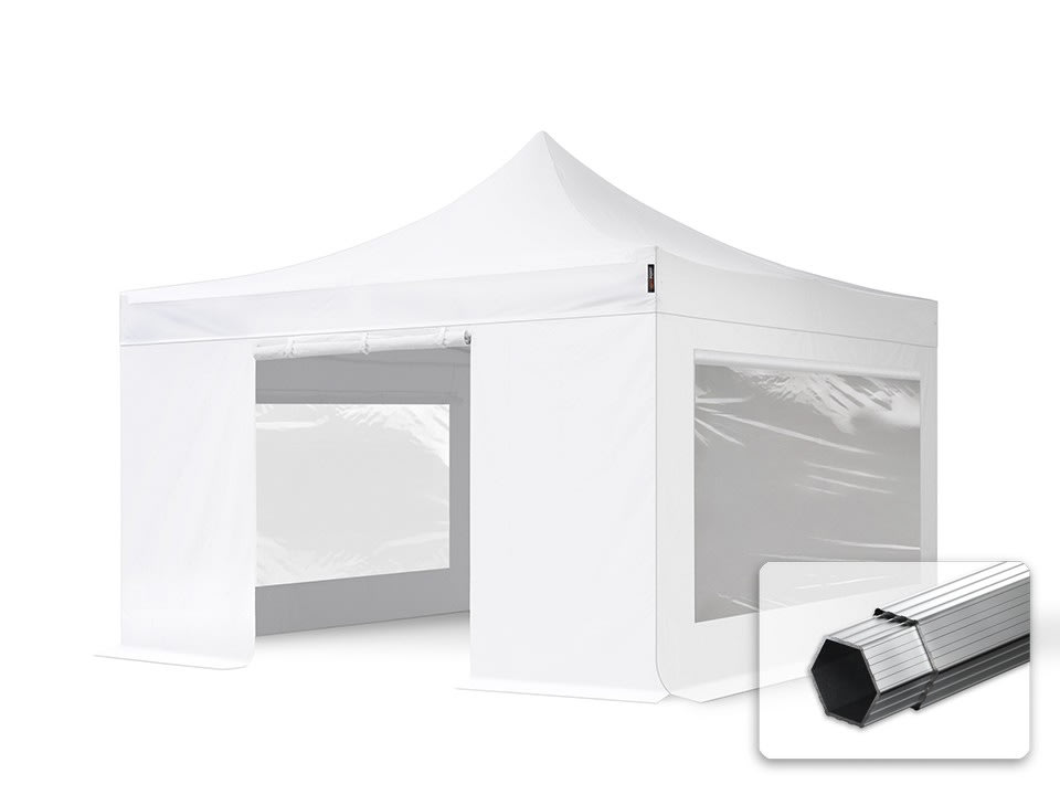 4x4m Snabbtält vit PVC 850 Depåtält, Pop Up Tält, Paviljong, Marknadstält, Easy Up Tält