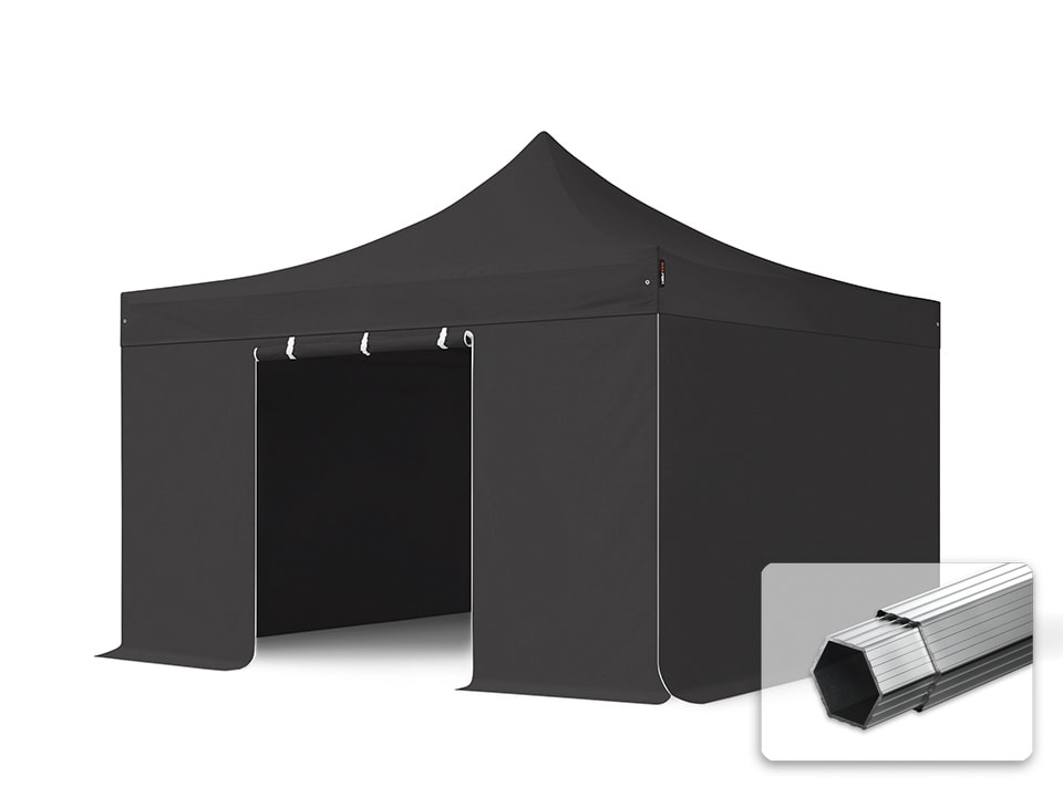 4x4m Snabbtält svart PVC 850 Depåtält, Pop Up Tält, Paviljong, Marknadstält, Easy Up Tält