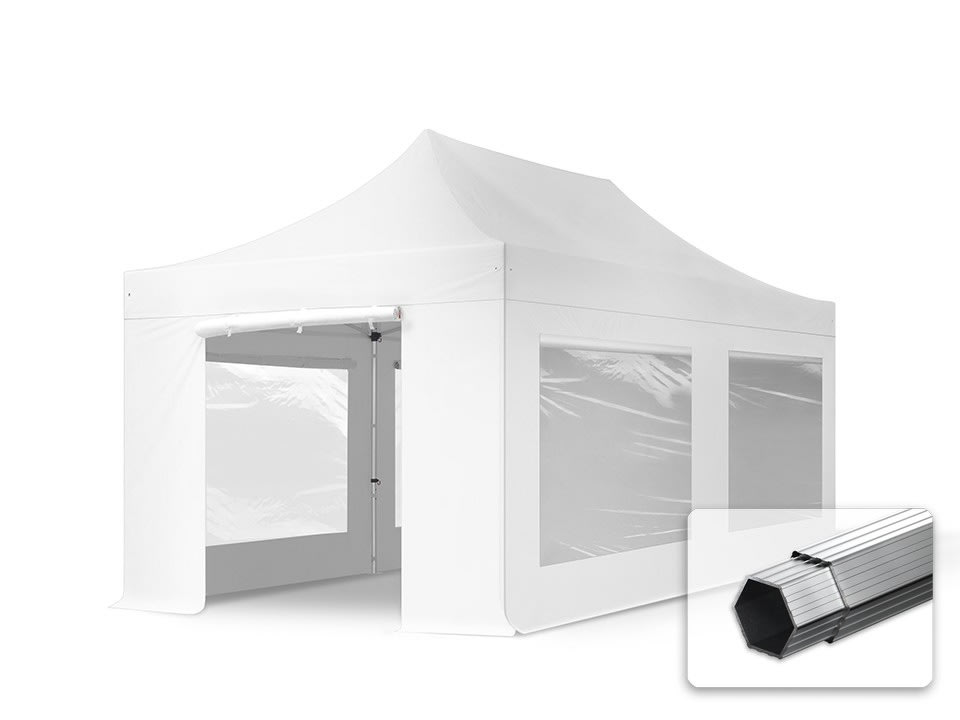 TOOLPORT 3x6m, aluminium, easy-up-pavillon, 4 sidedele, hvid - (600225)