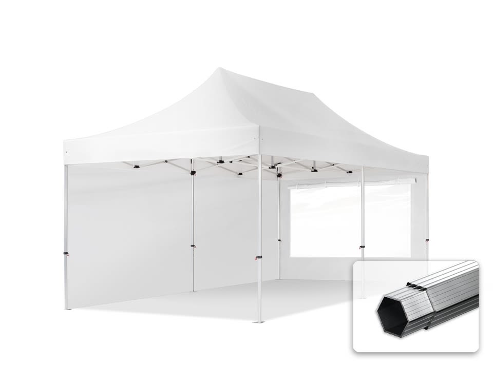 TOOLPORT 3x6m, aluminium, easy-up-pavillon, 2 sidedele, hvid - (600237)