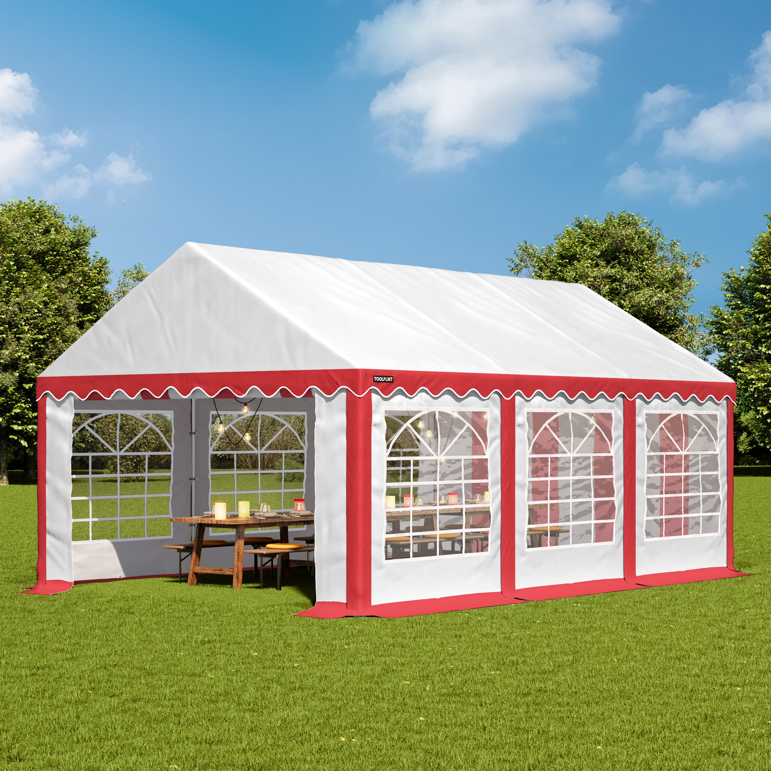 3x6m Marquee red-white PVC 700 PRO party tent, event shelter