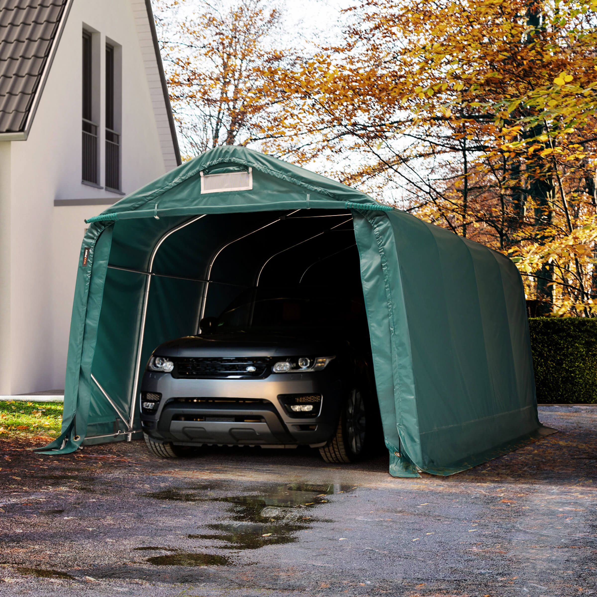 3,3x4,8m Pressutalli tummanvihreä PVC 800 Autotalliteltta, Pressukatos