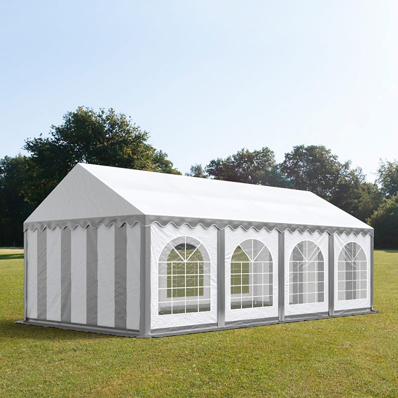 4x8m Partyzelt grau-weiß PVC 750 Gartenzelt, Festzelt