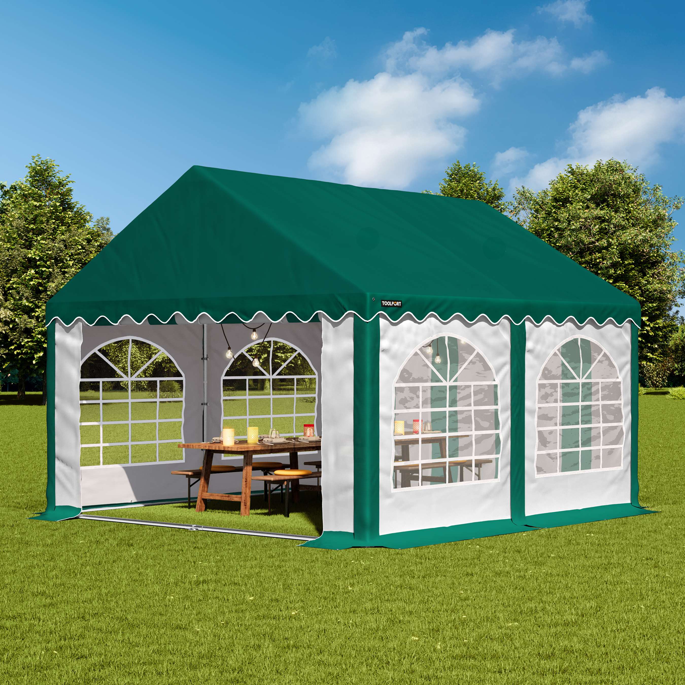 4x4m Marquee green-white green PVC 750 PRO party tent, event shelter