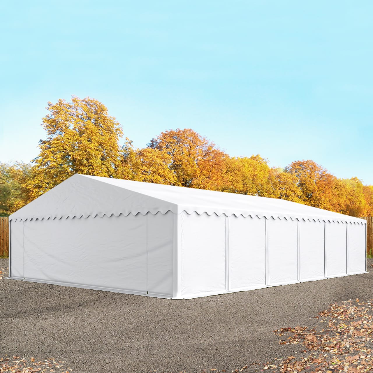 TOOLPORT Lagerzelt 8x12 m – PVC-Plane, weiß, Bodenrahmen und Dachverstärkungen