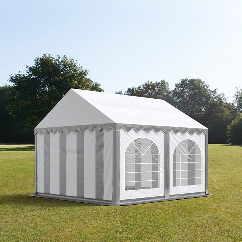 3x3m Partytent grijs-wit PVC 750 Feesttenten, Bruilofttent, Kadertenten, Horecatenten, Pagodetenten, Restaurant Tenten