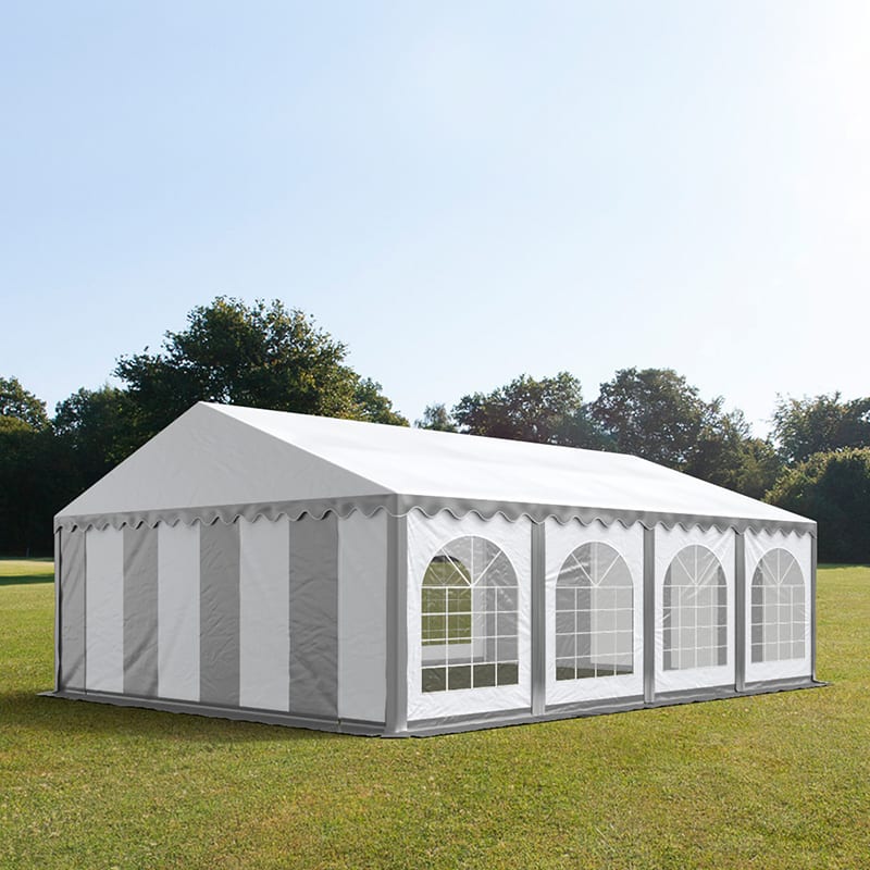 5x8m Partytent grijs-wit PVC 750 Feesttenten, Bruilofttent, Kadertenten, Horecatenten, Pagodetenten, Restaurant Tenten