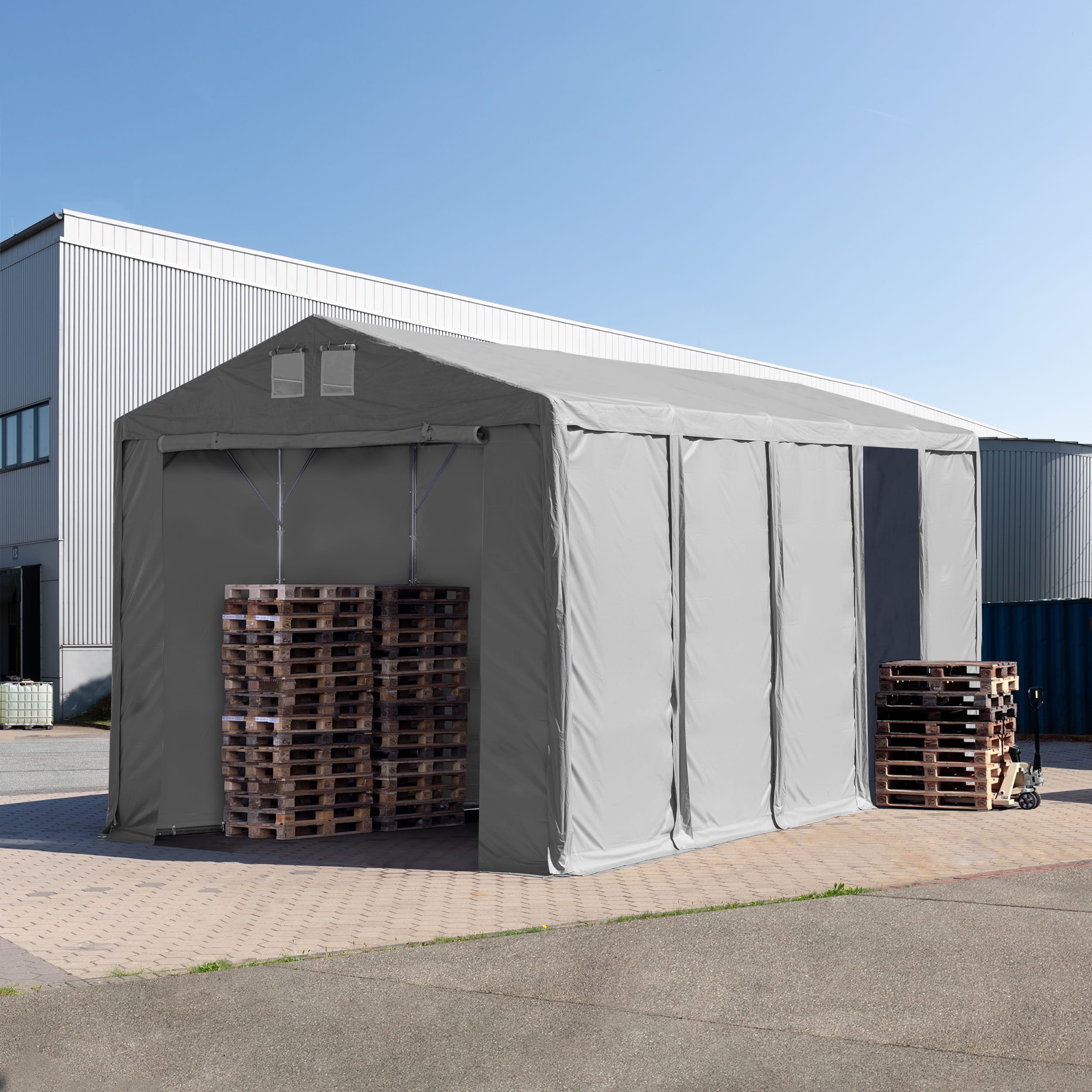 5x10m Lagerzelt grau PVC 850 Unterstand Gerätezelt, Bauzelt