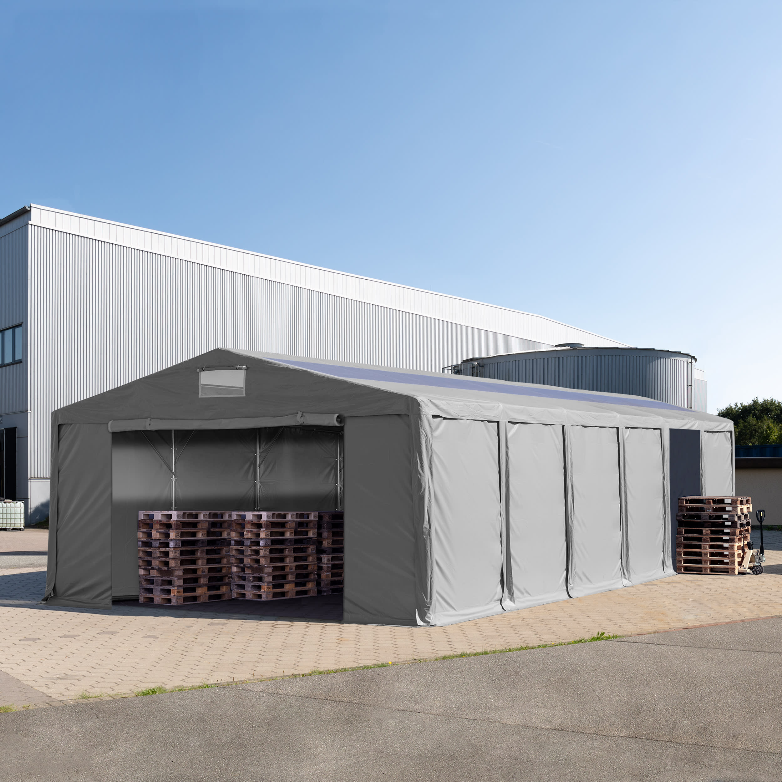 8x12m Tente de stockage gris PVC 850