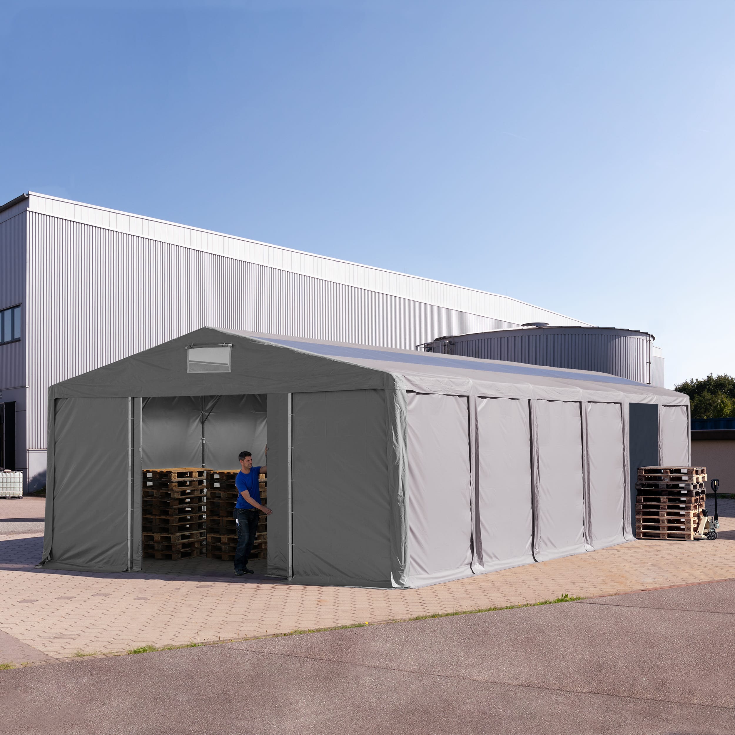 8x12m Opslagtent grijs PVC 850 Agraische Tenten, Hooi Opslag, Stockagetenten, Voorraadtenten, Magazijntenten