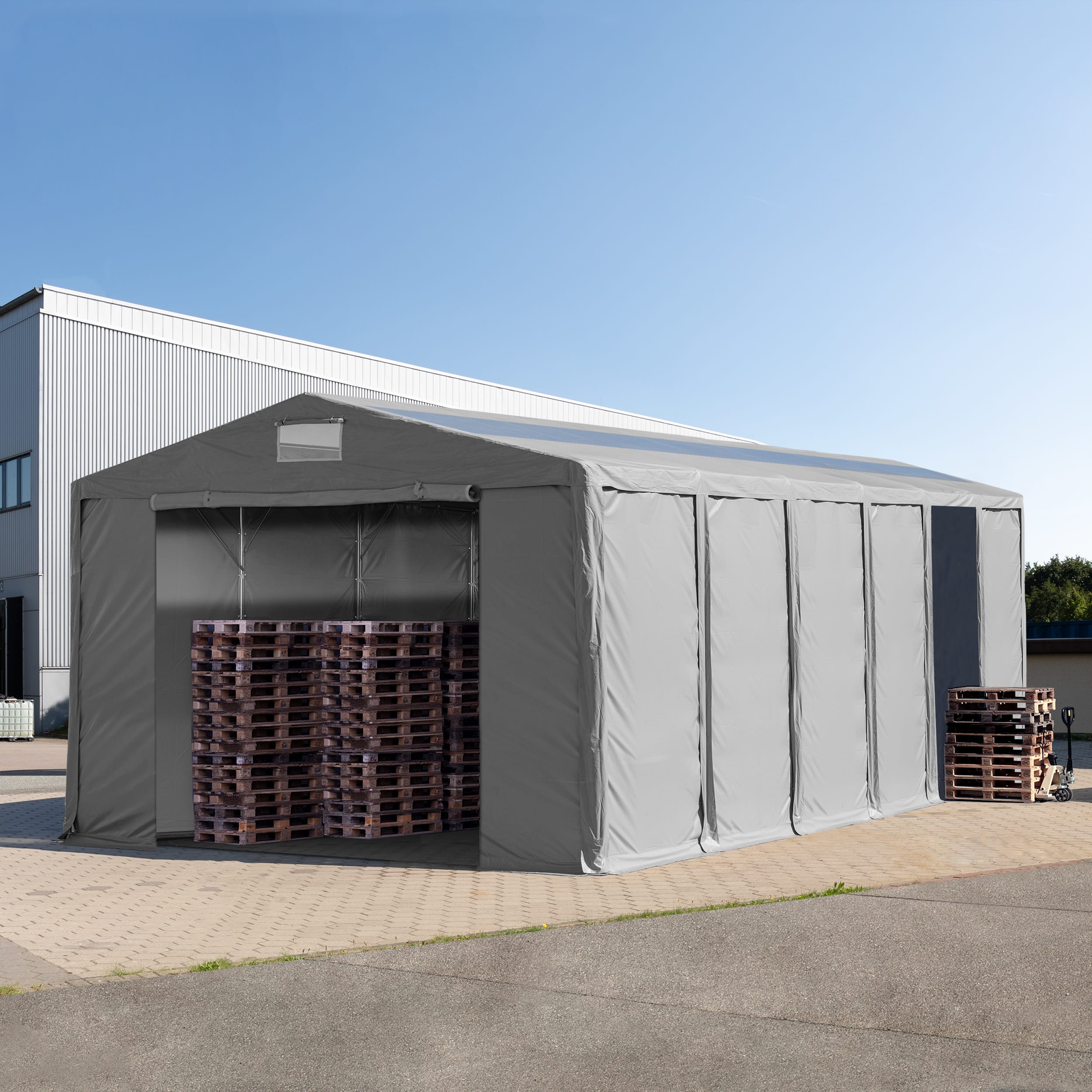 8x12m Tente de stockage gris PVC 850