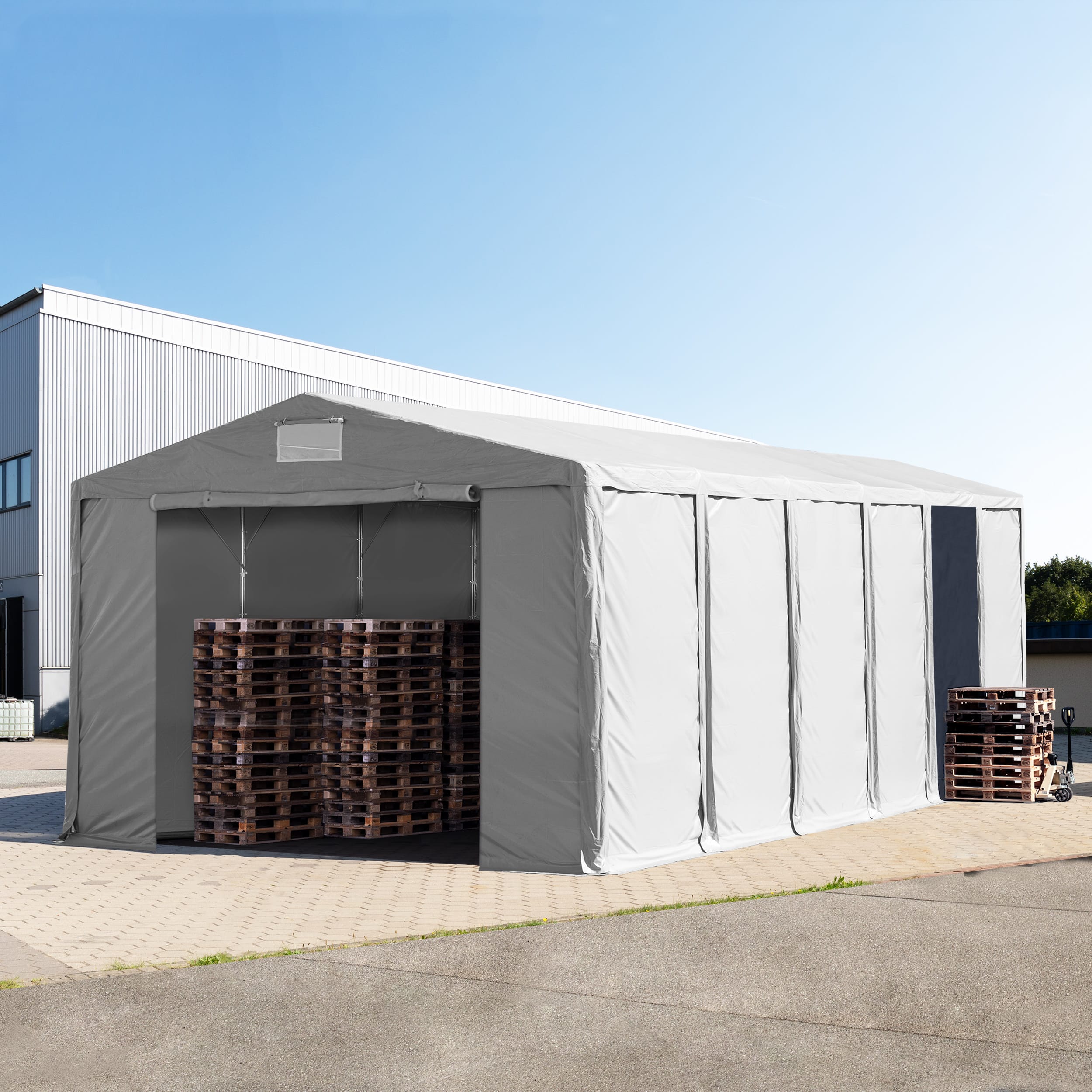 8x12m Lagertält grå PVC 850 Förvaringstält, Arbetstält