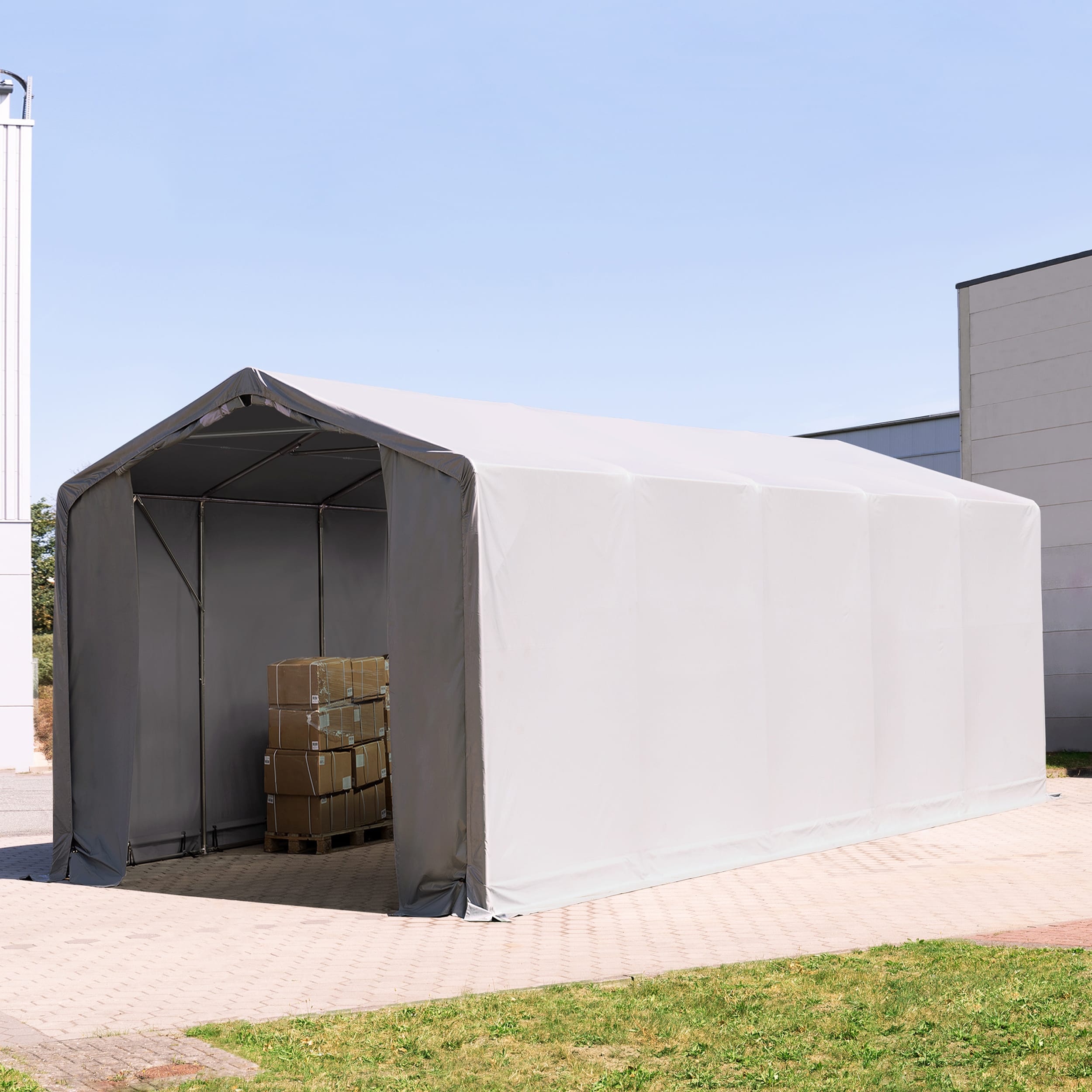 4x10m Zelthalle grau PVC 850 Industriezelt, Lagerhalle