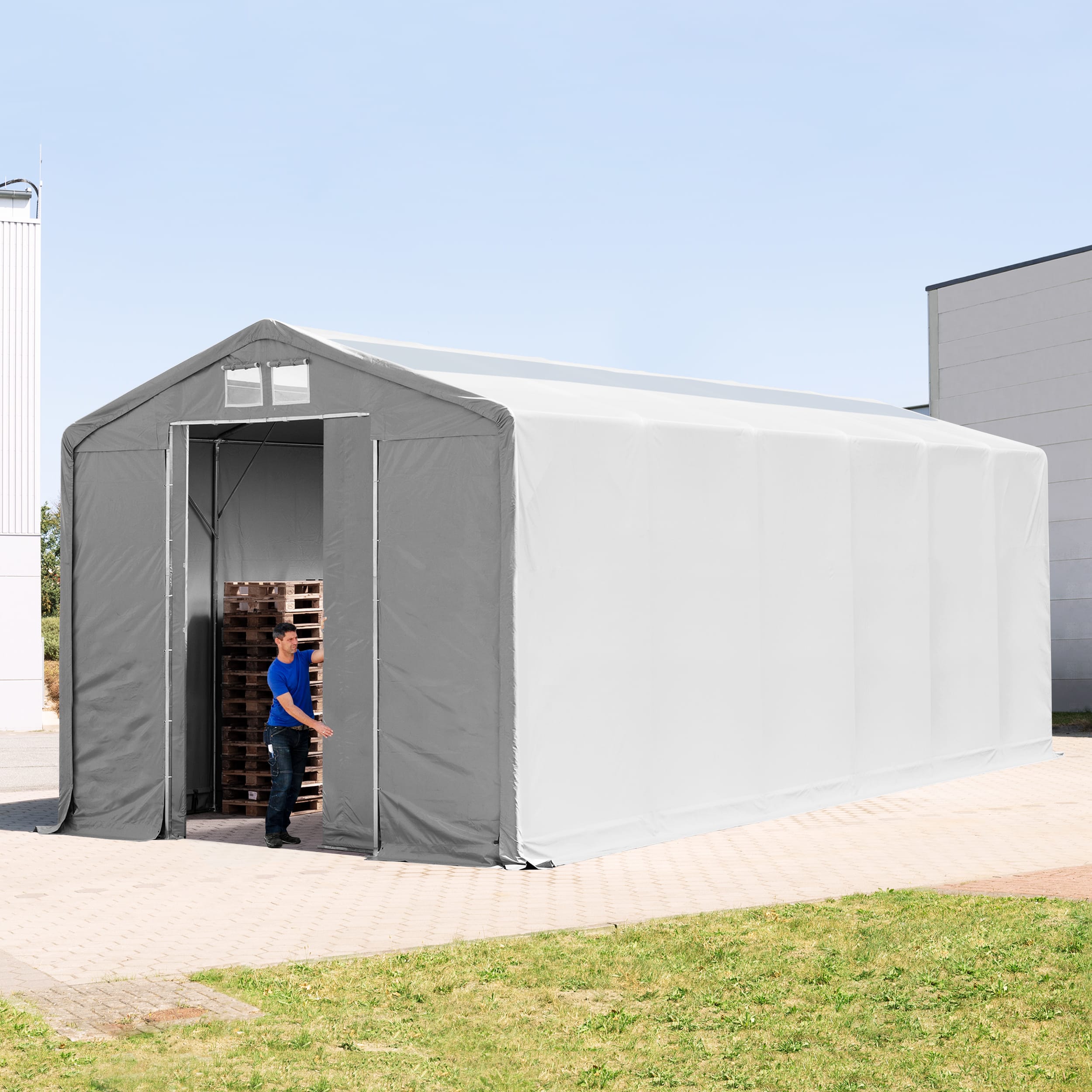 6x12m Hangar PVC gris PVC 850 Hall de stockage