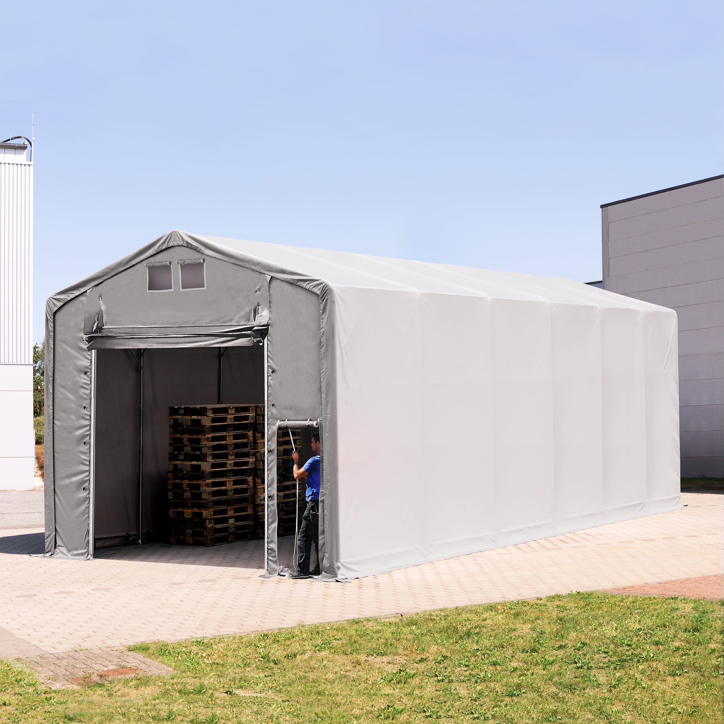 6x12m Zelthalle grau PVC 850 Industriezelt, Lagerhalle