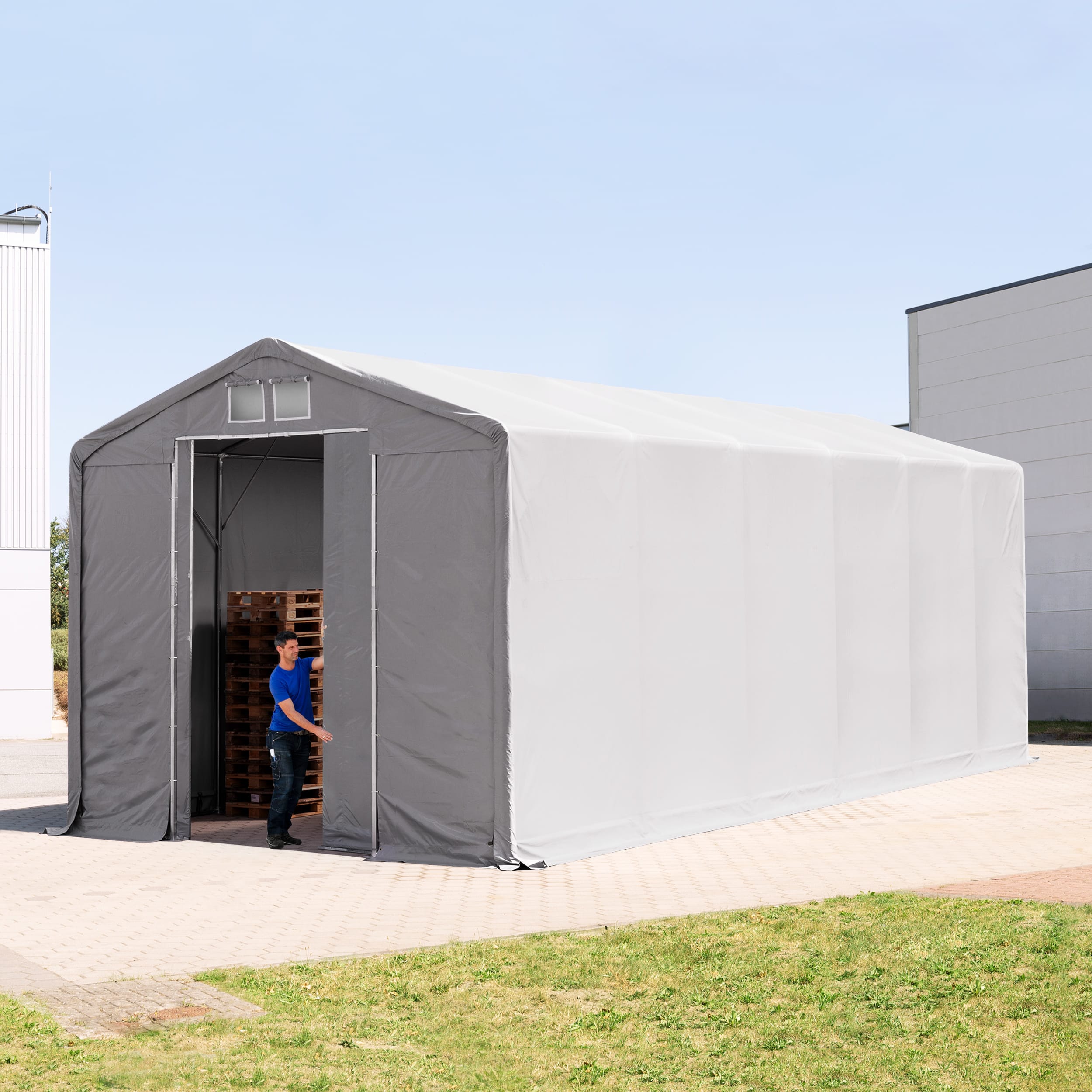 6x12m Hala Namiotowa szary PVC 850 Namiot Magazynowy, Namiot Przemysłowy, Hale Warsztatowe, Hale Magazynowe