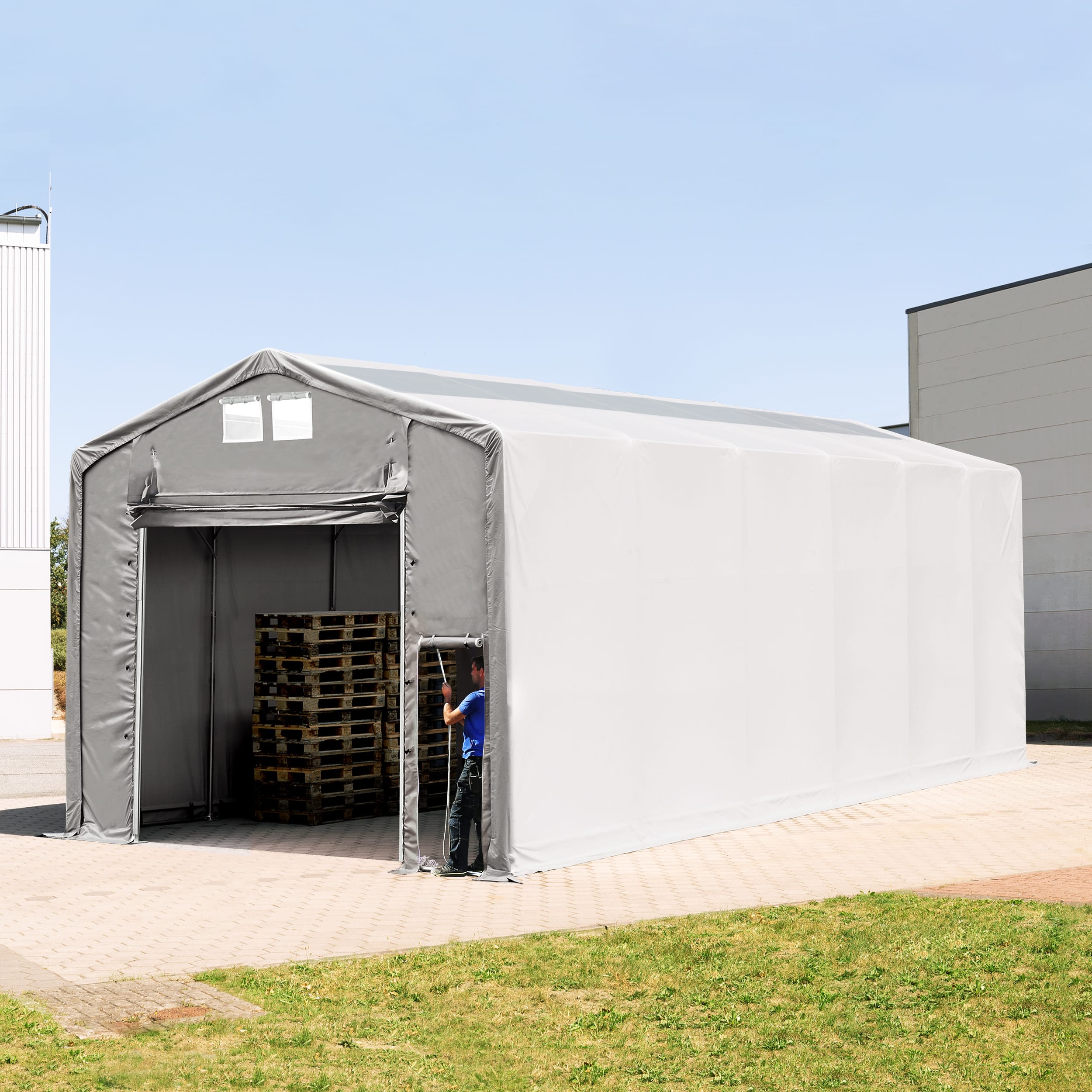 6x12m Hangar PVC gris PVC 850 Hall de stockage