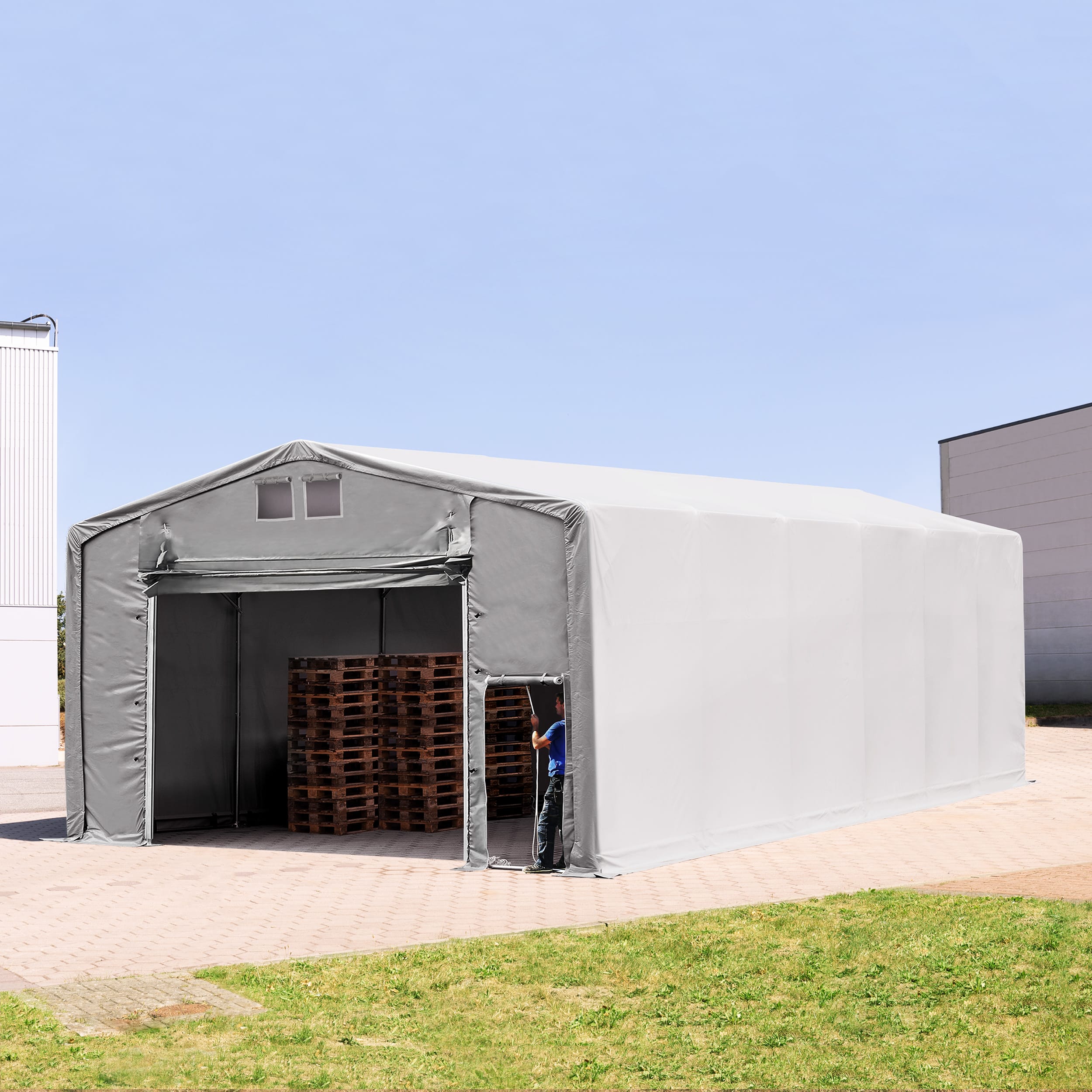 8x12m Industrial Tent grey PVC 850 Outlander storage shelter