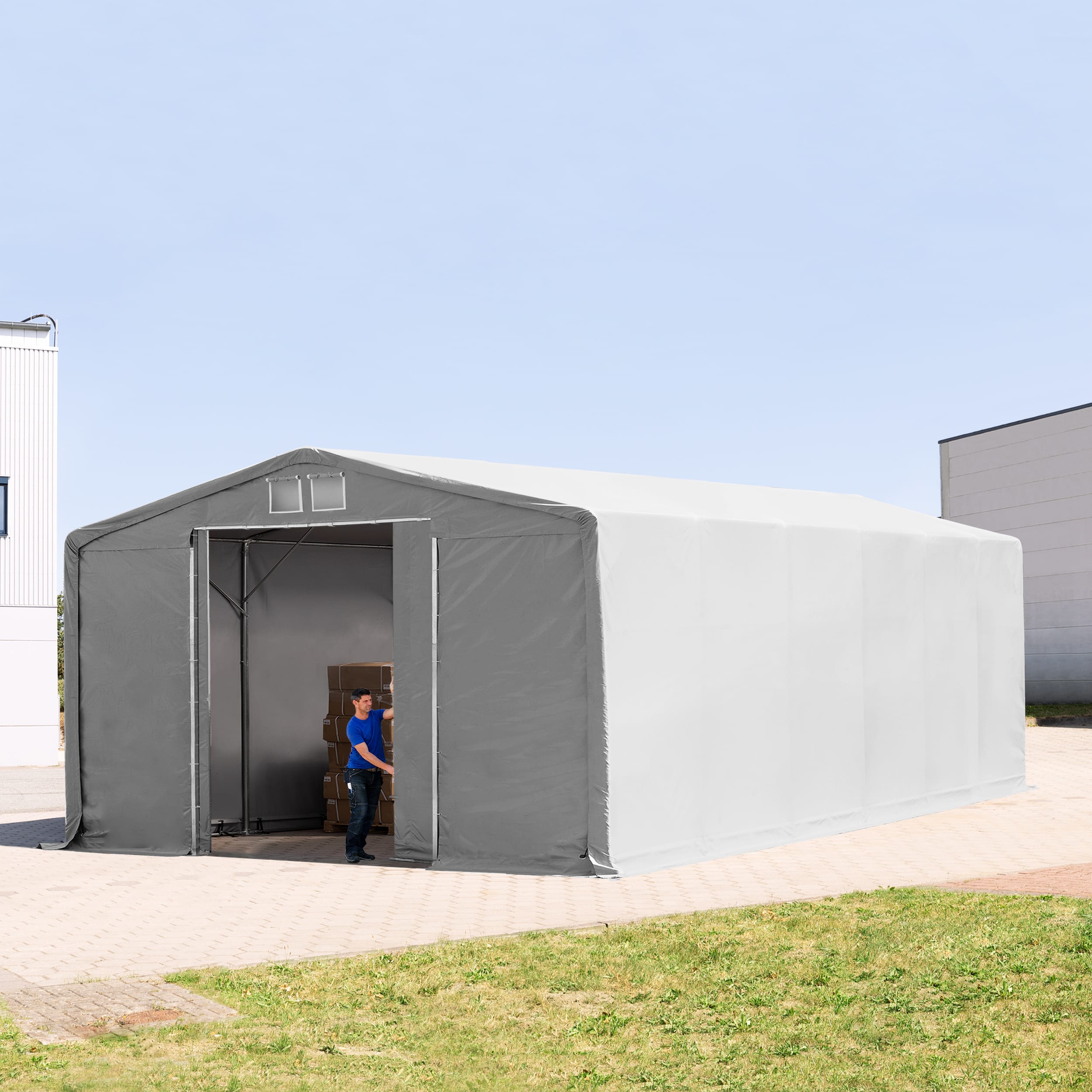 8x12m Industrial Tent grey PVC 2300 Outlander storage shelter