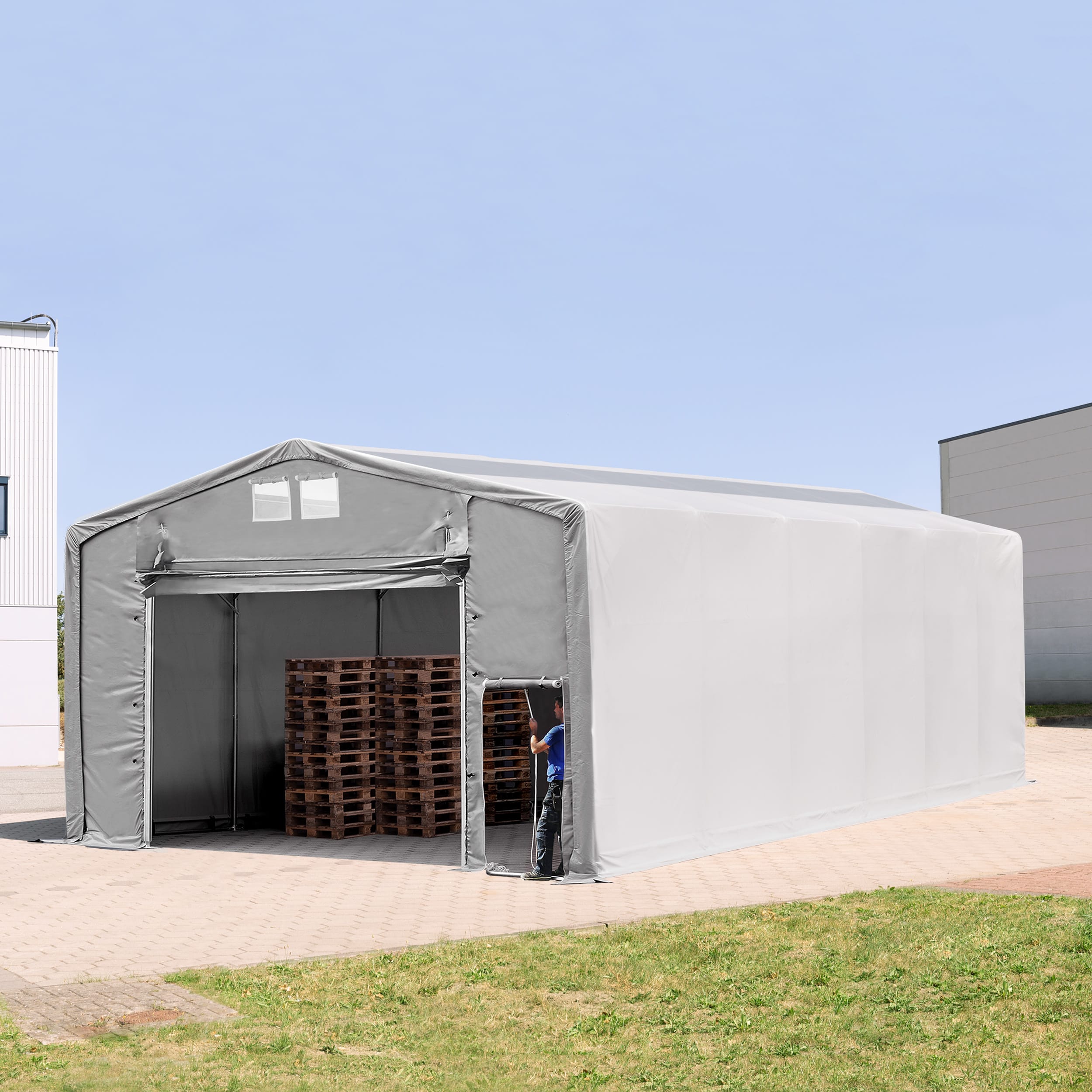 8x16m Hangar PVC gris PVC 2300 Hall de stockage